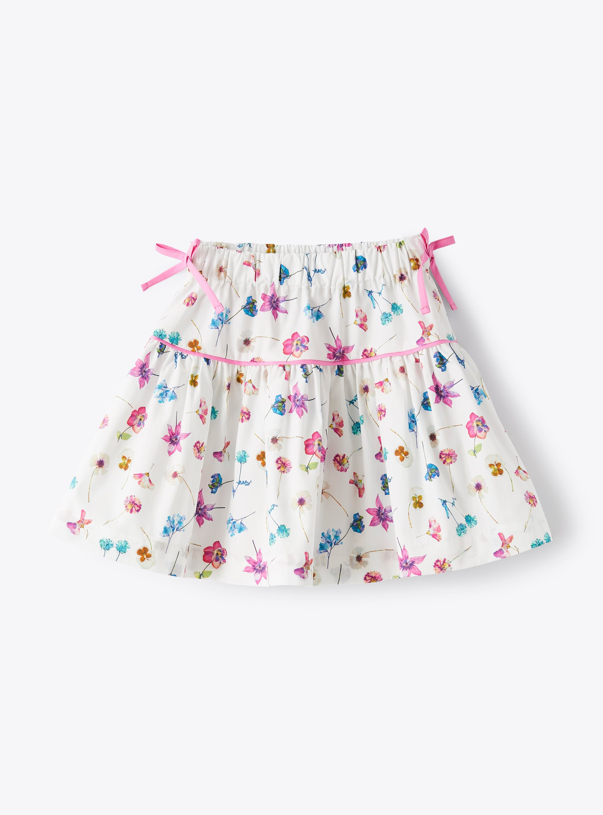 Cotton skirt in an exclusive floral print design - White | Il Gufo