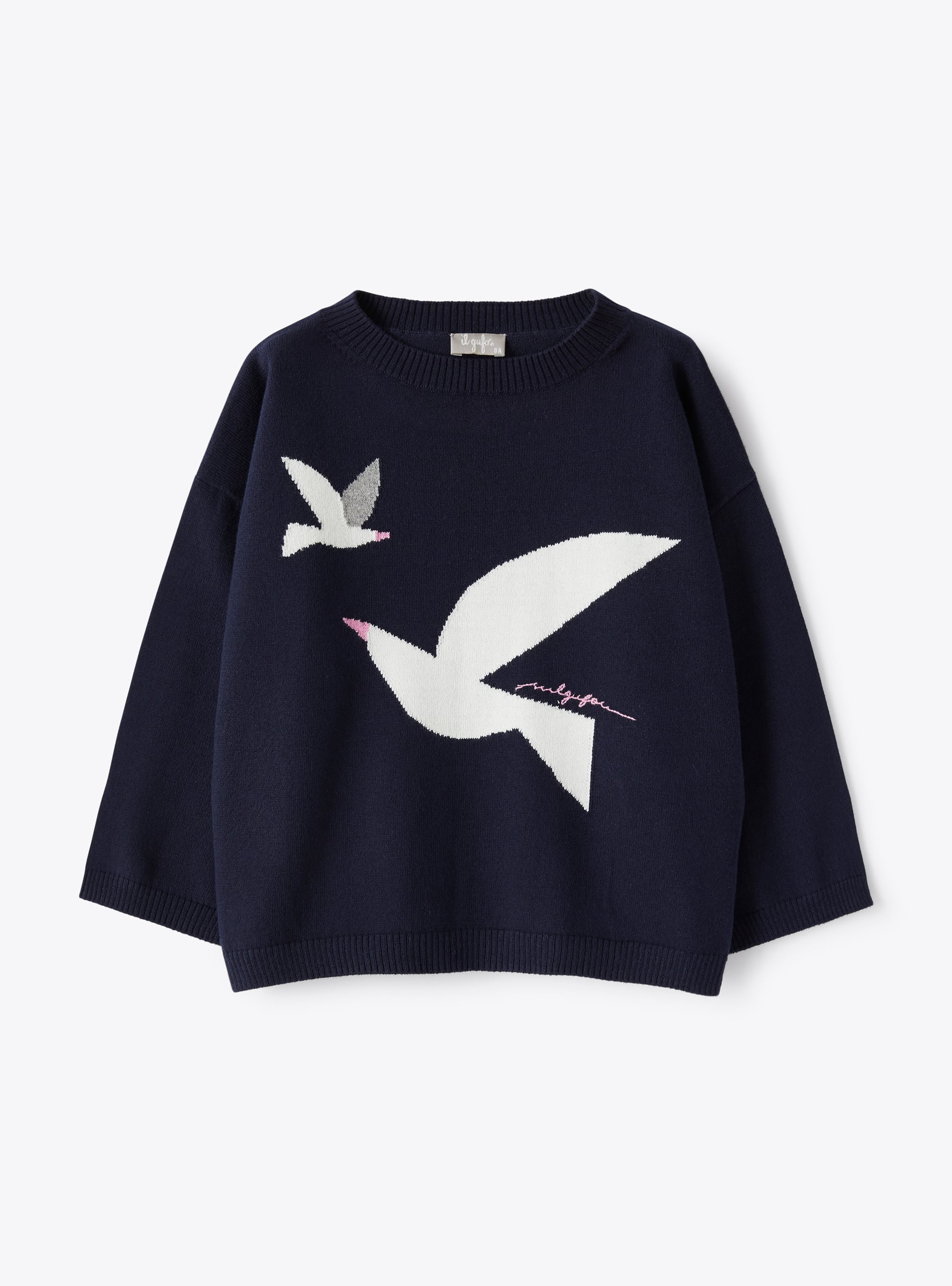 Top in organic cotton with seagulls - Blue | Il Gufo