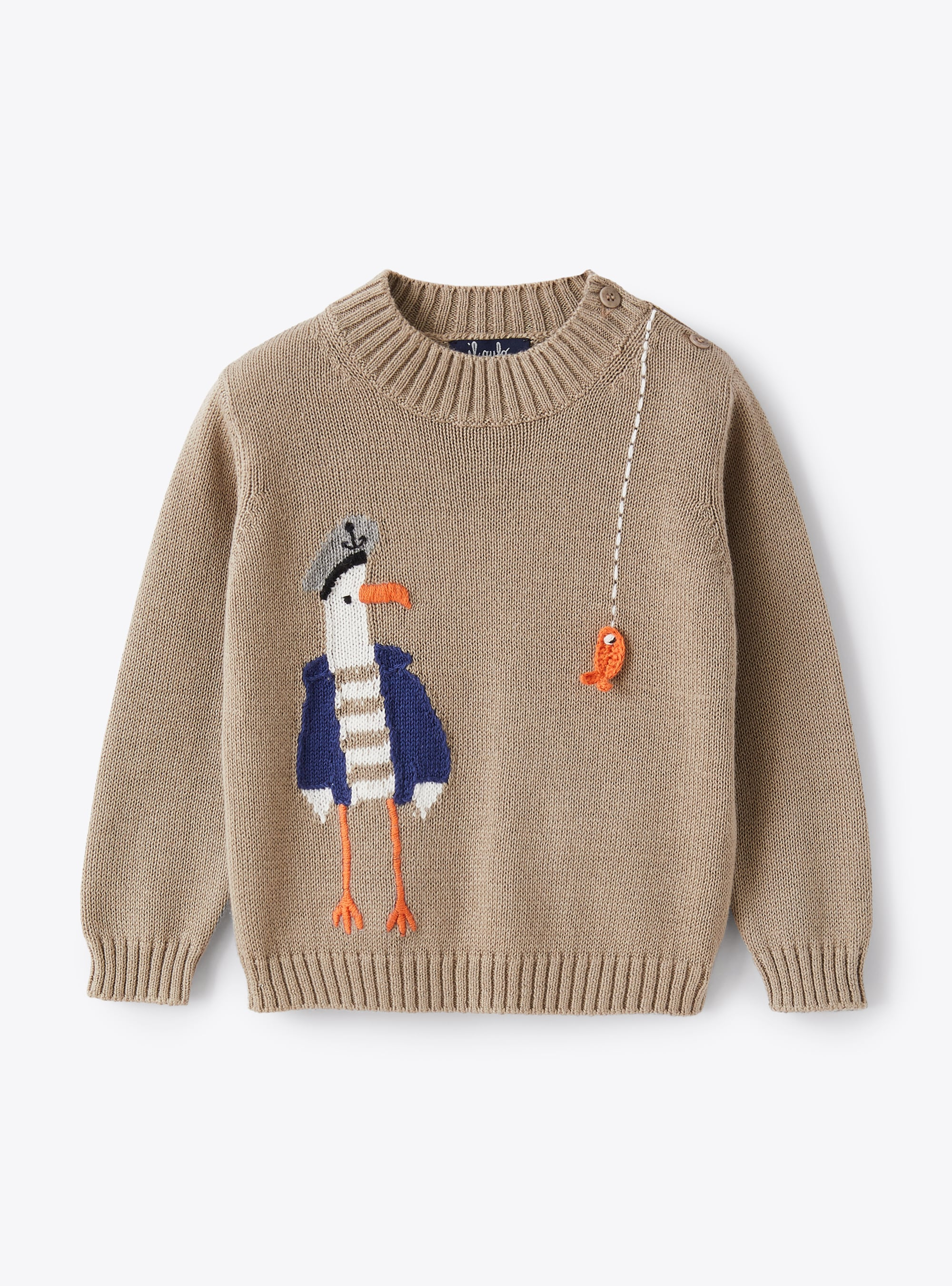 Round-neck sweater with embroidered seagull - Sweaters - Il Gufo