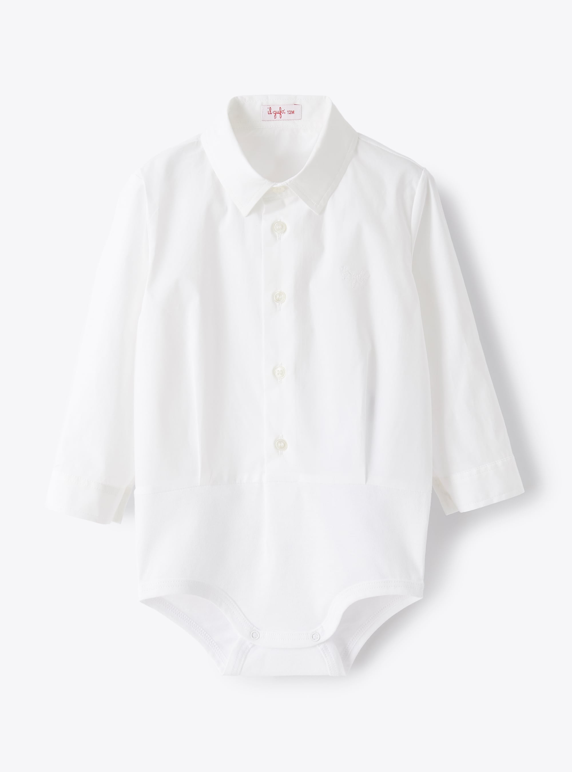 Shirt-style bodysuit in white poplin - Bodies - Il Gufo