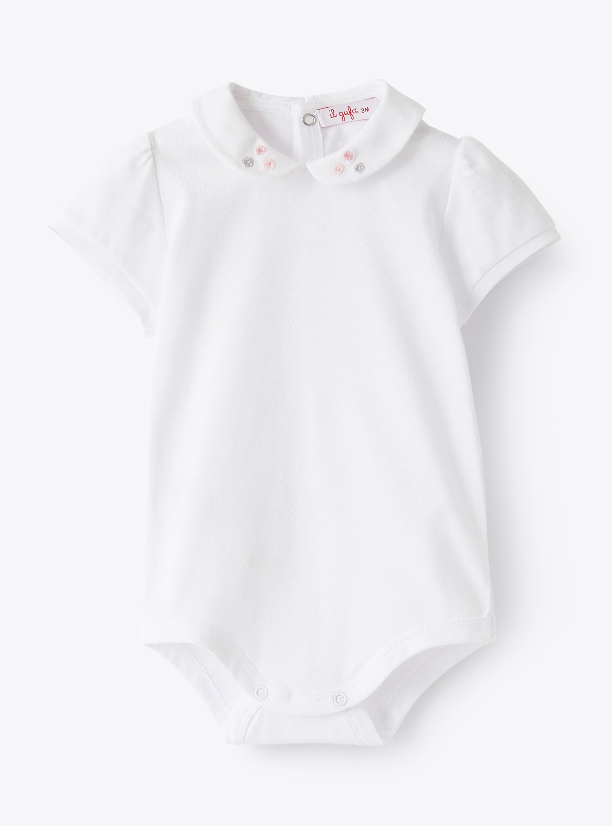 Jersey bodysuit with embroidered flowers - White | Il Gufo