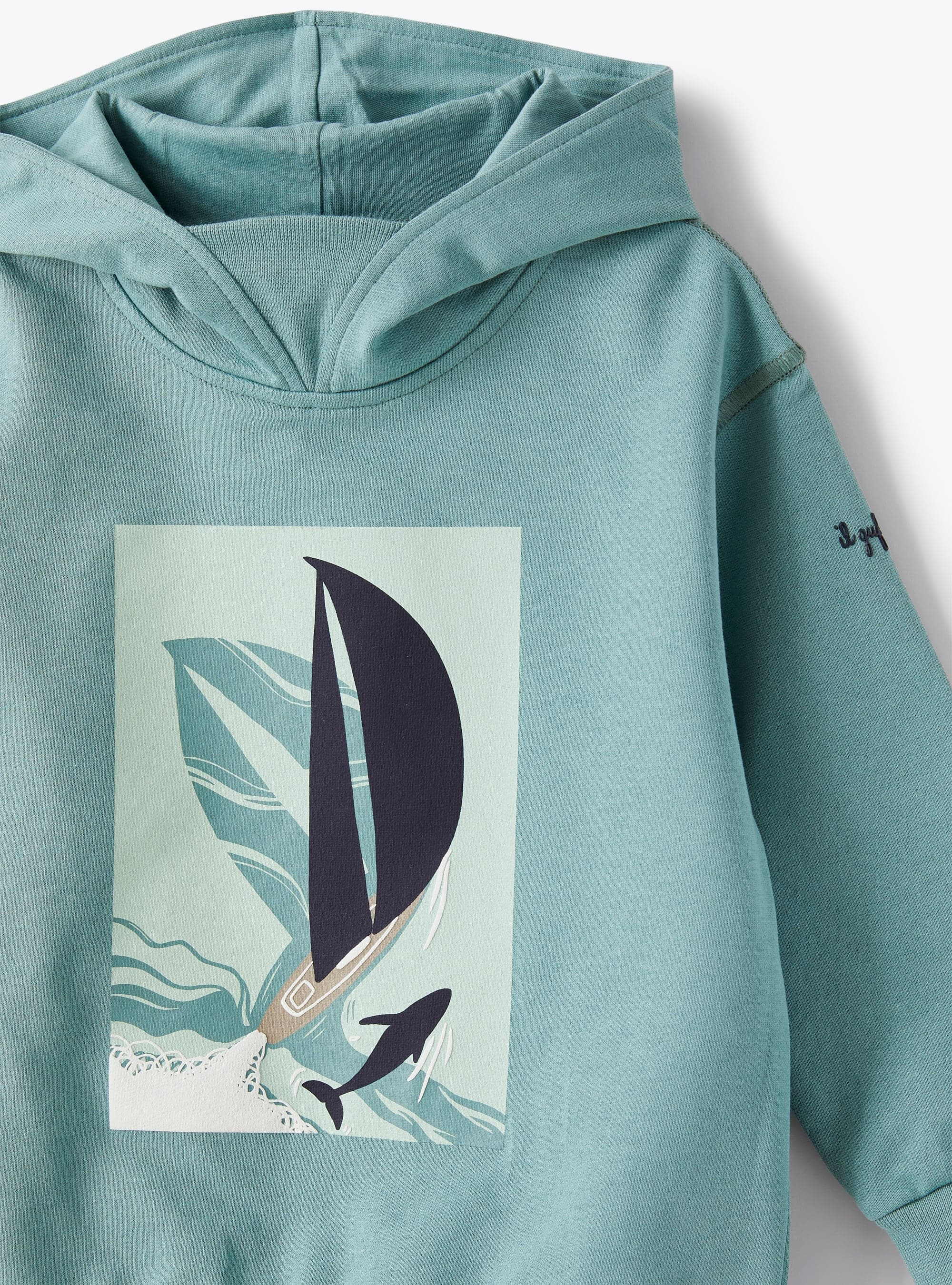 Hooded sweatshirt with sailboat print - Green | Il Gufo