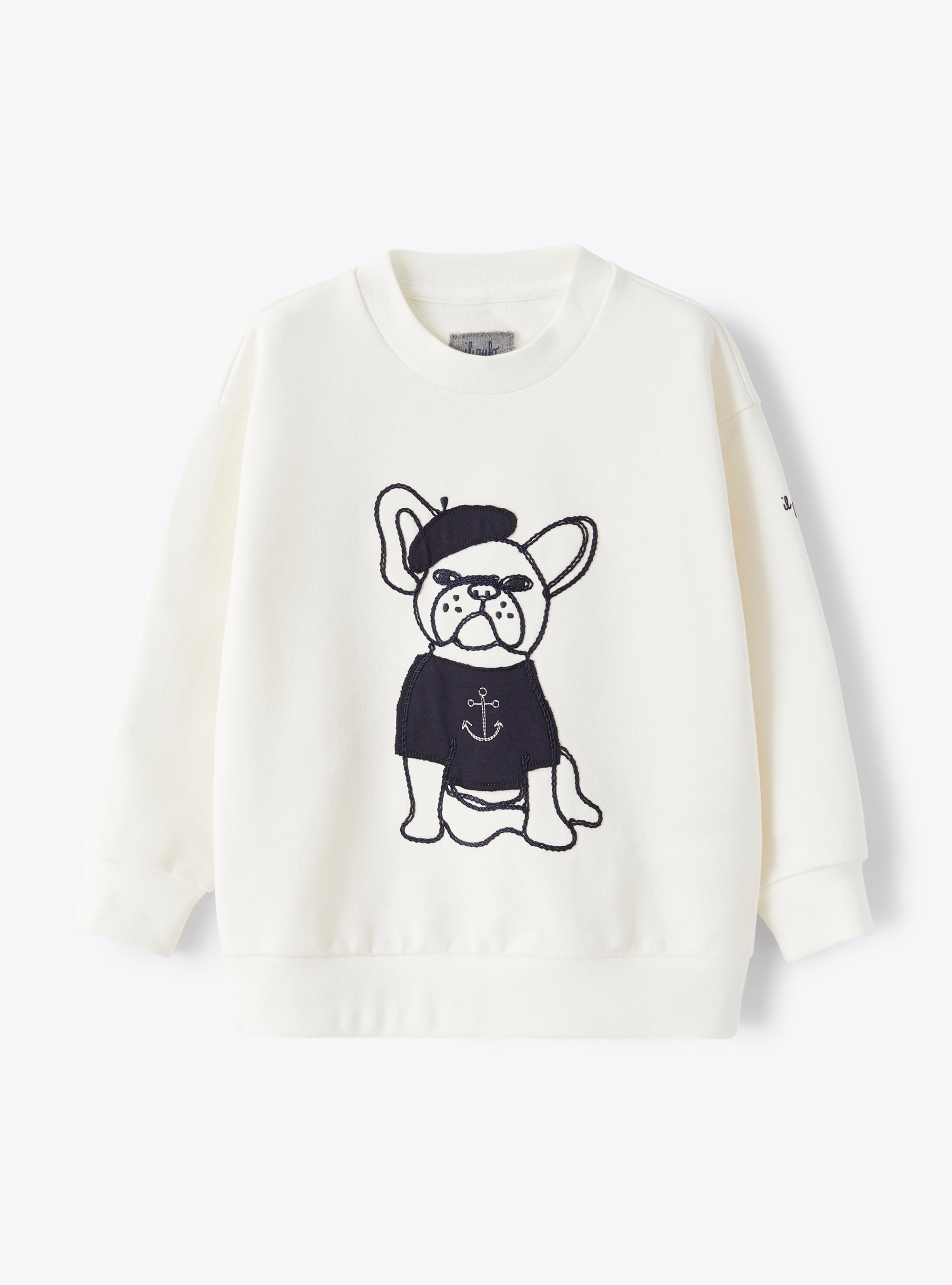 Weißes Sweatshirt mit Stickerei einer französischen Bulldogge - Sweatshirts - Il Gufo