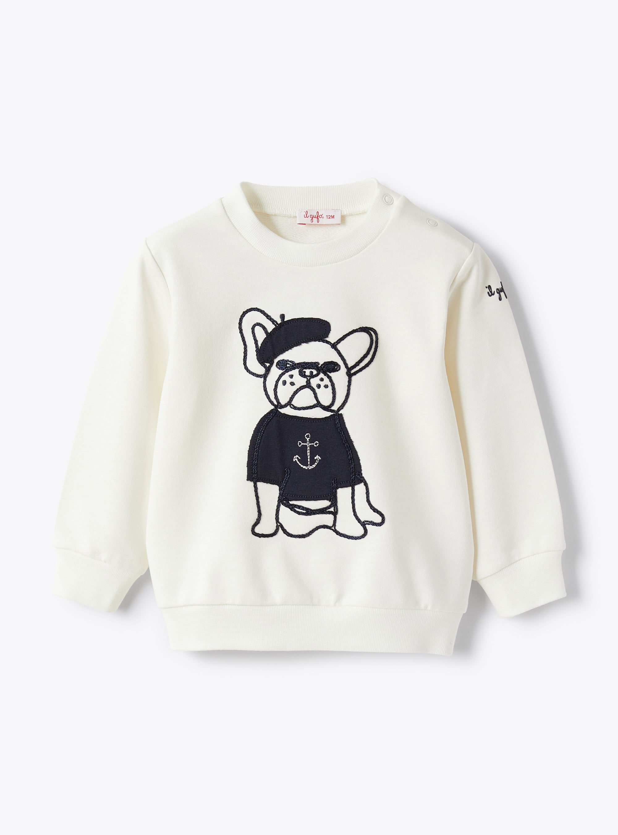 Sweat-shirt pour bébé garçon avec bouledogue français brodé - Blanc | Il Gufo