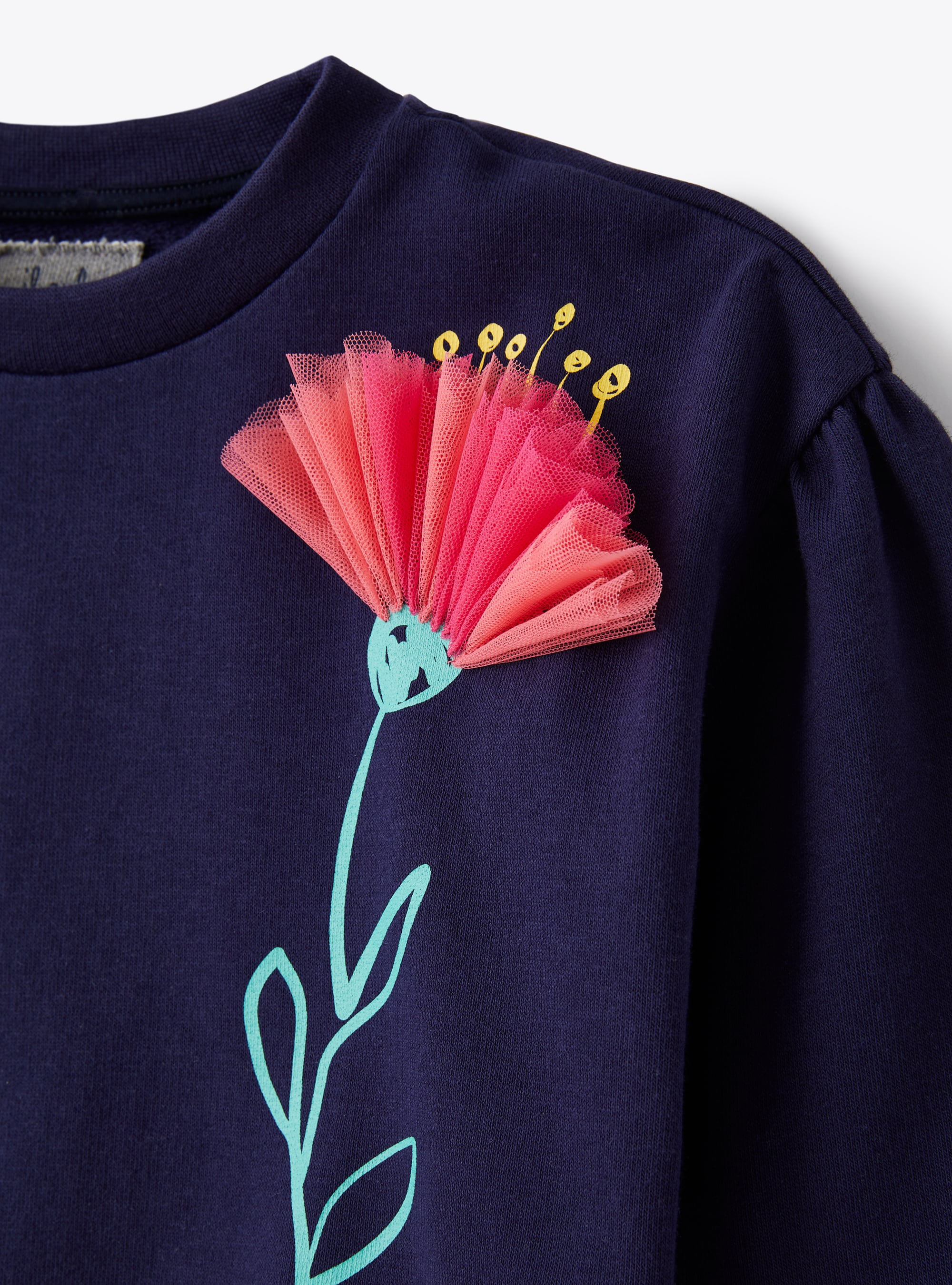 Round-neck sweatshirt with flower print - Blue | Il Gufo