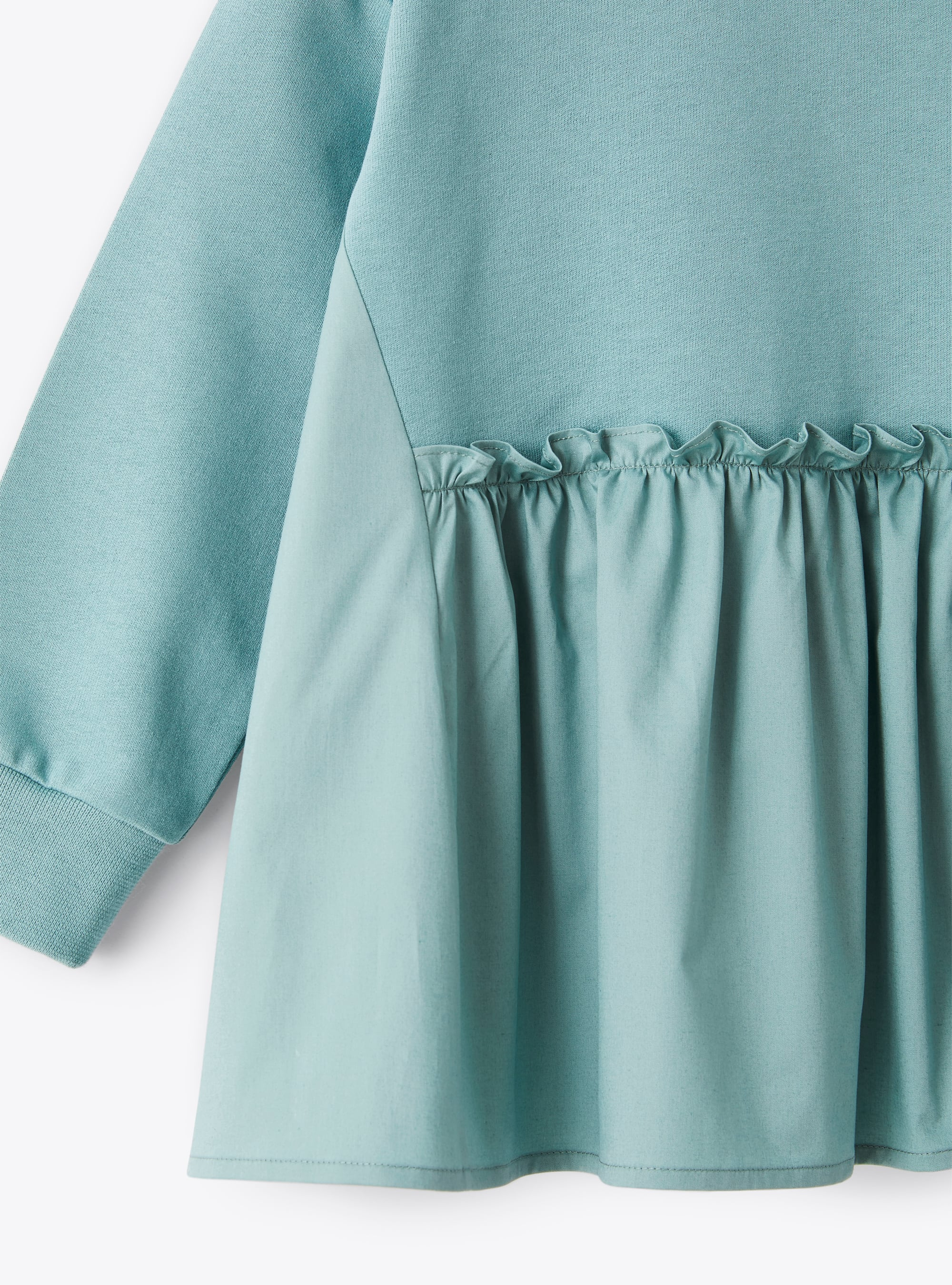 Sweatshirt with flounce in green poplin - Green | Il Gufo