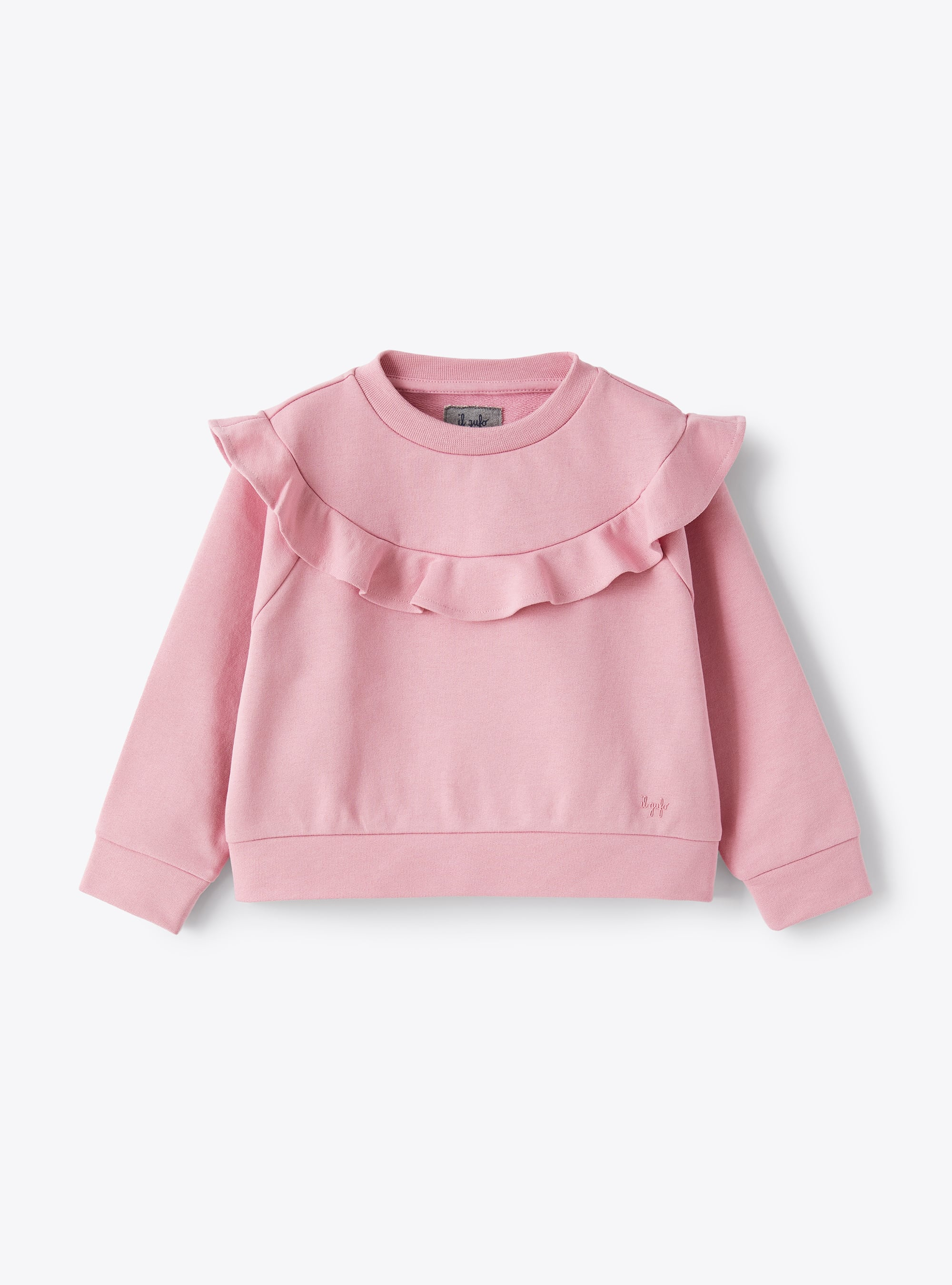 Sweatshirt in pink cotton with ruffle - Pink | Il Gufo