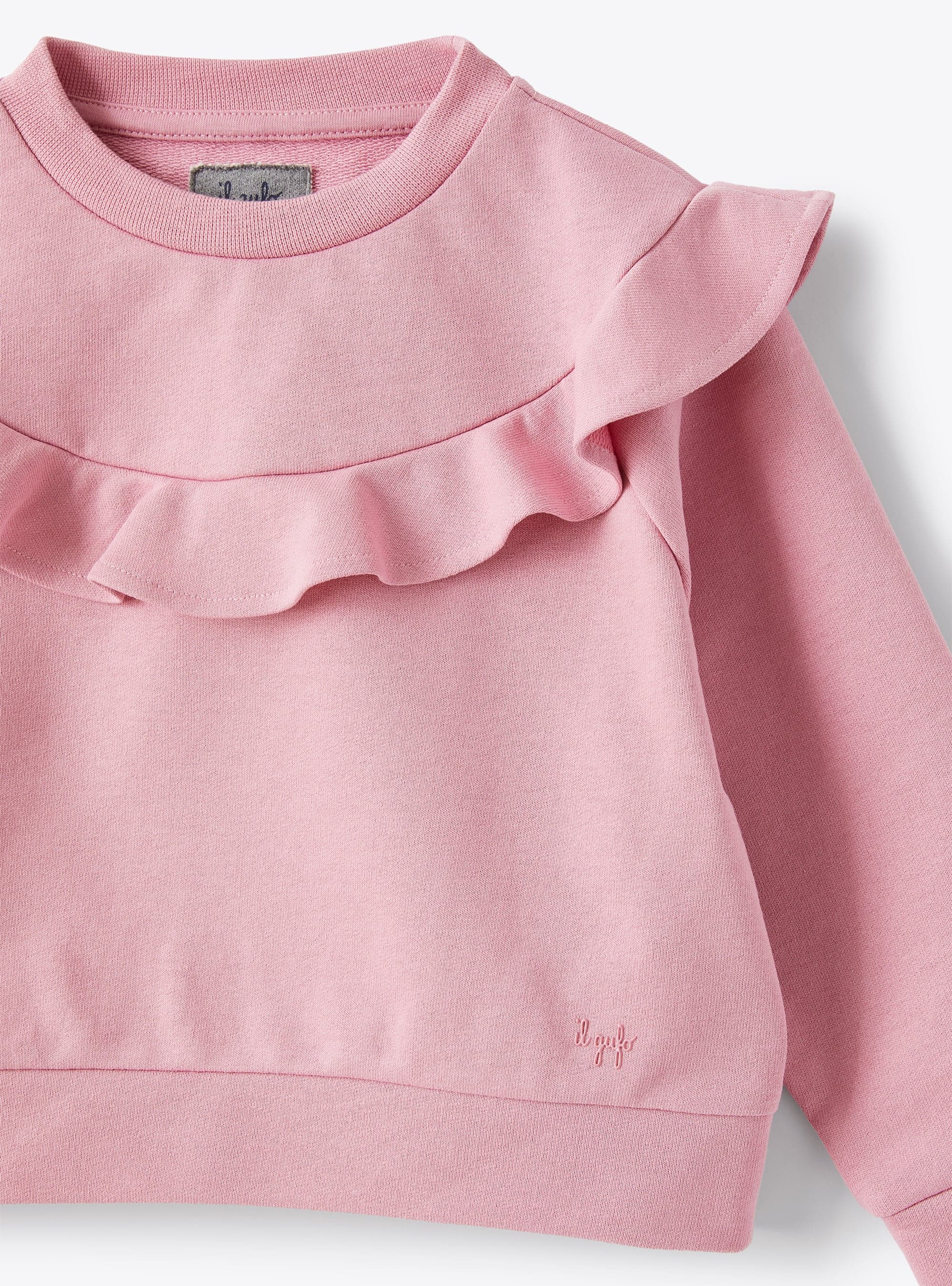 Sweatshirt aus rosa Baumwolle mit Volant - Rose | Il Gufo