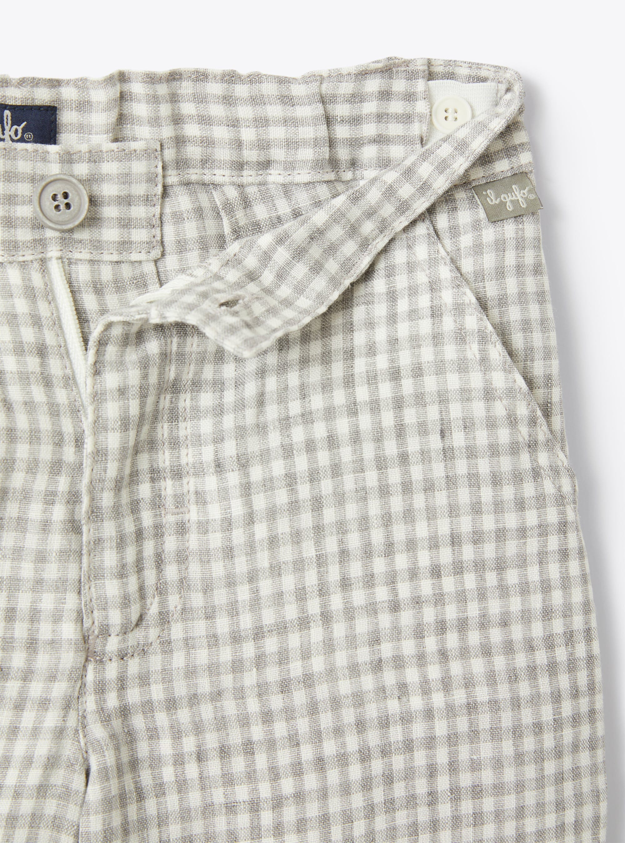 Bermuda shorts in gingham-check linen - Grey | Il Gufo