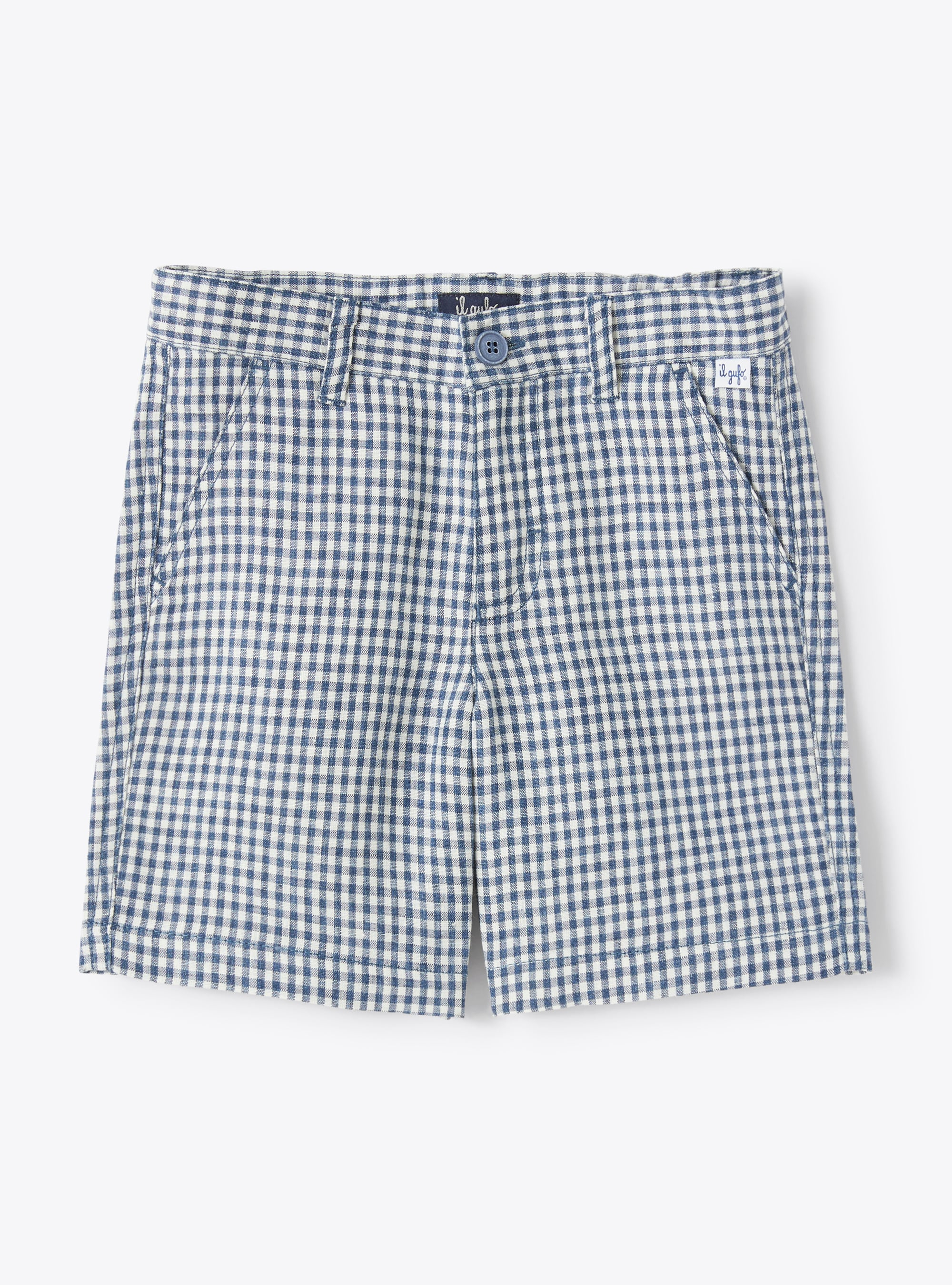 Bermuda shorts in gingham-check linen - Blue | Il Gufo