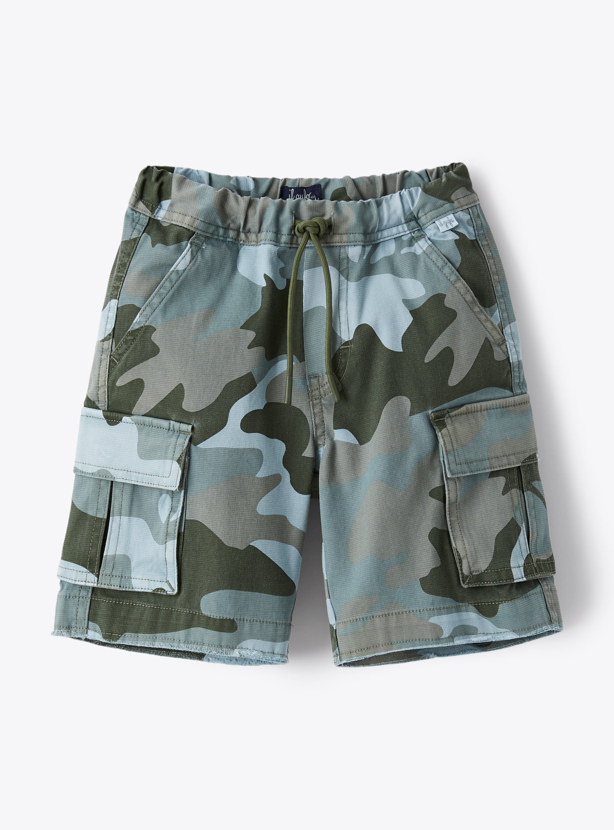 Cargo-style bermuda shorts in camouflage canvas - Light blue | Il Gufo