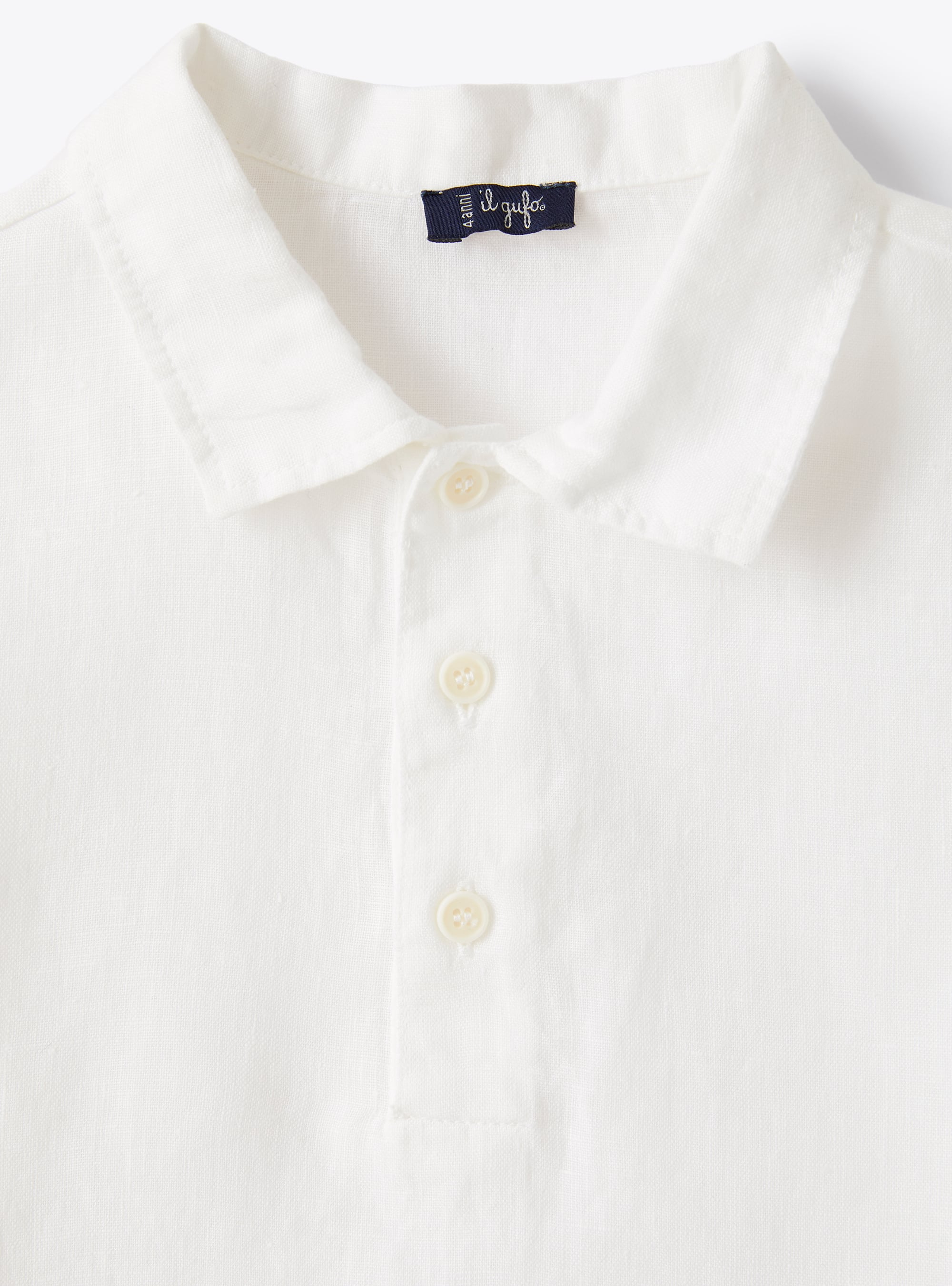 White polo shirt in 100% linen - White | Il Gufo