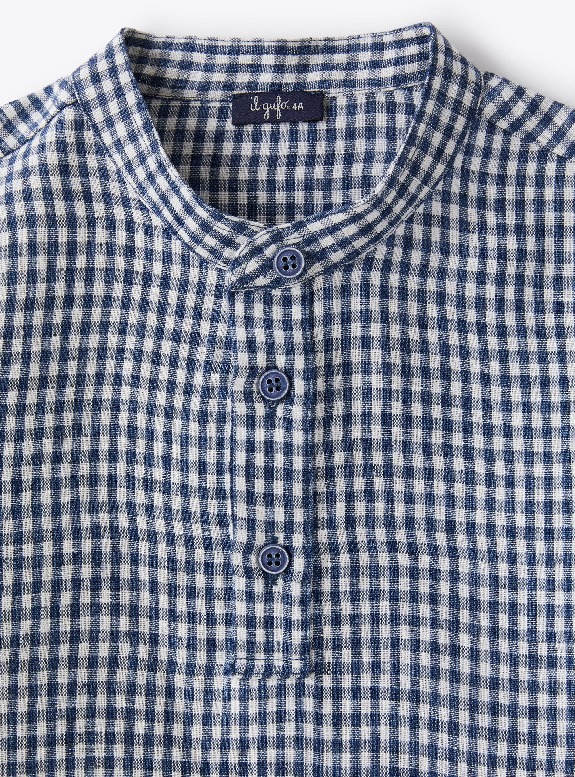 Mandarin-collar polo shirt in blue linen - Blue | Il Gufo