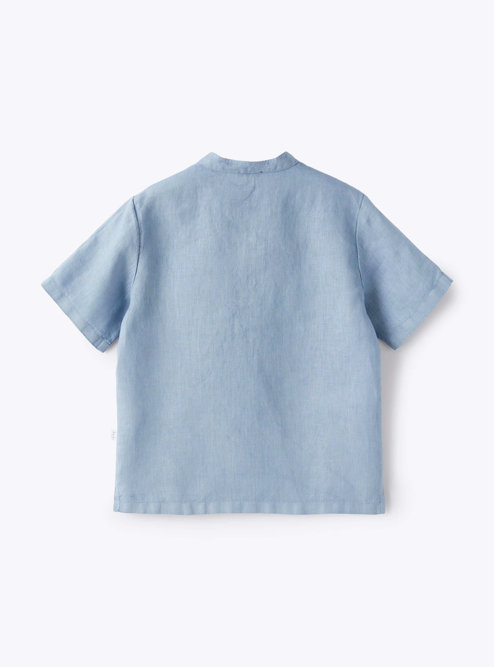 Mandarin-collar polo shirt in linen - Light blue | Il Gufo