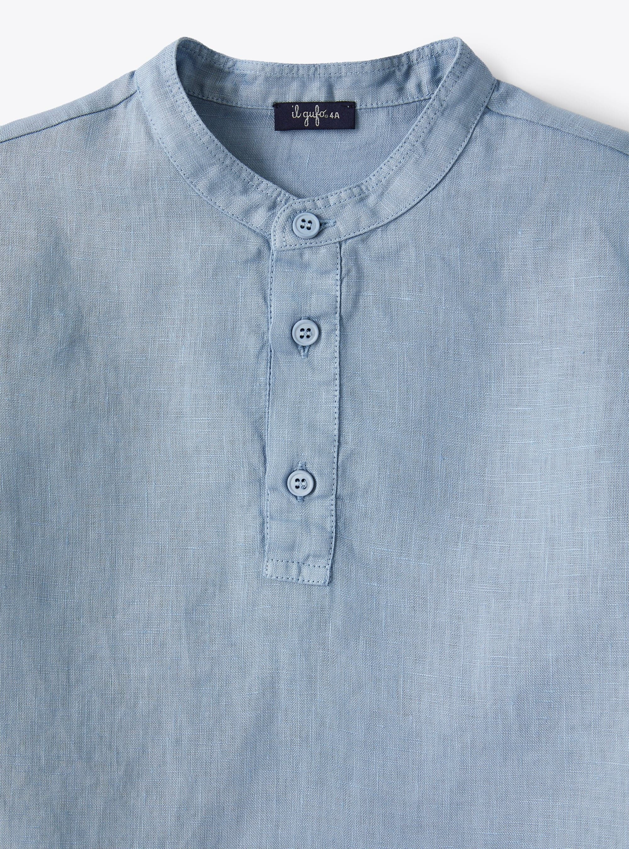 Polo avec col mandarin en lin - Bleu clair | Il Gufo
