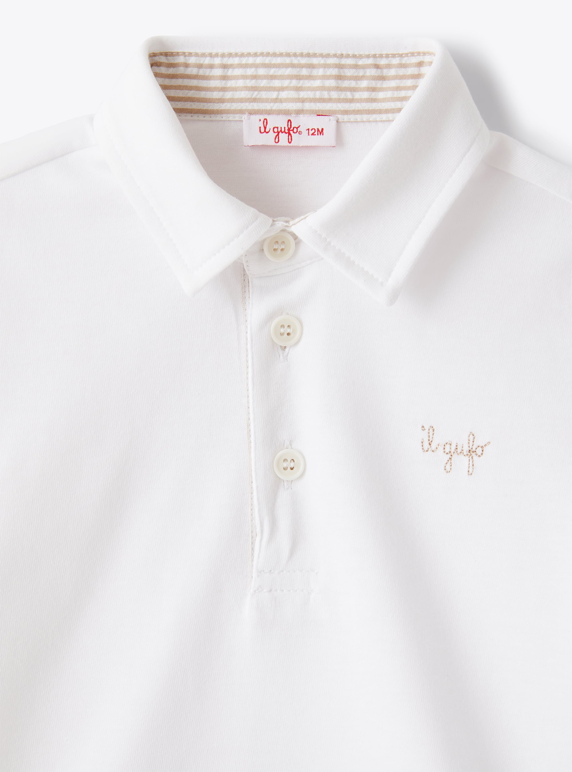 Polo in jersey con profilo in seersucker - Bianco | Il Gufo
