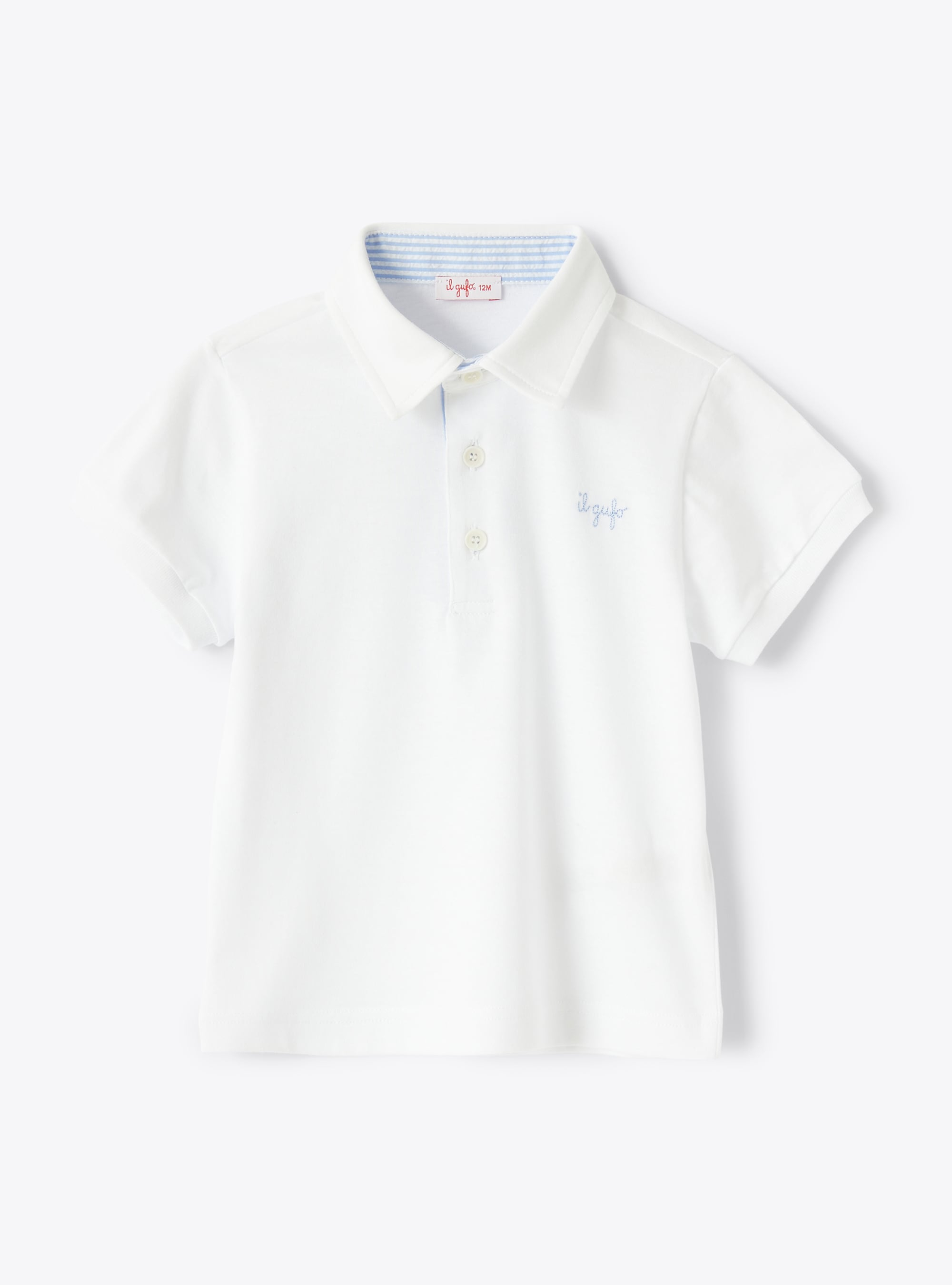 Polo shirt in jersey with seersucker trim - White | Il Gufo