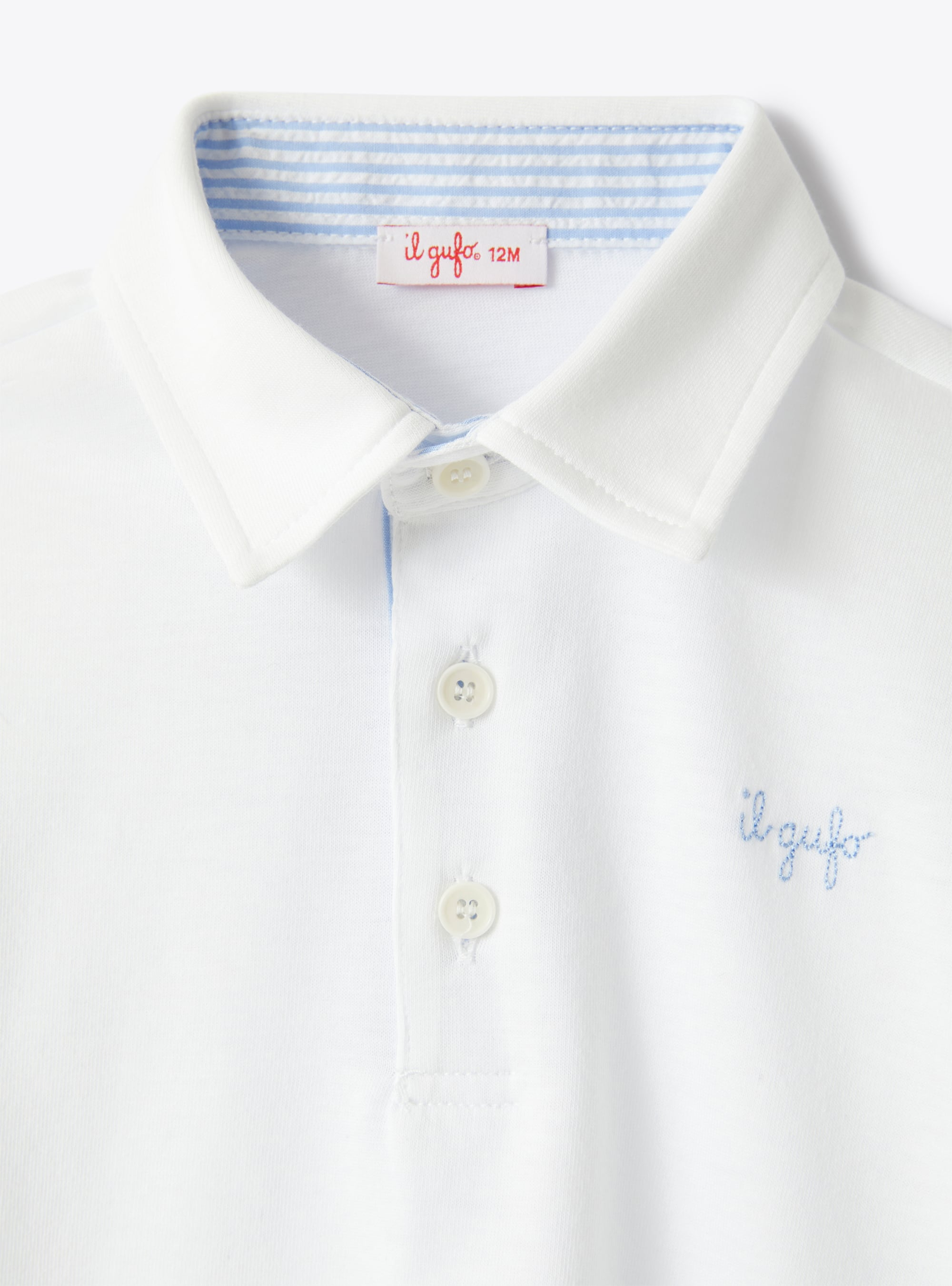 Polo shirt in jersey with seersucker trim - White | Il Gufo