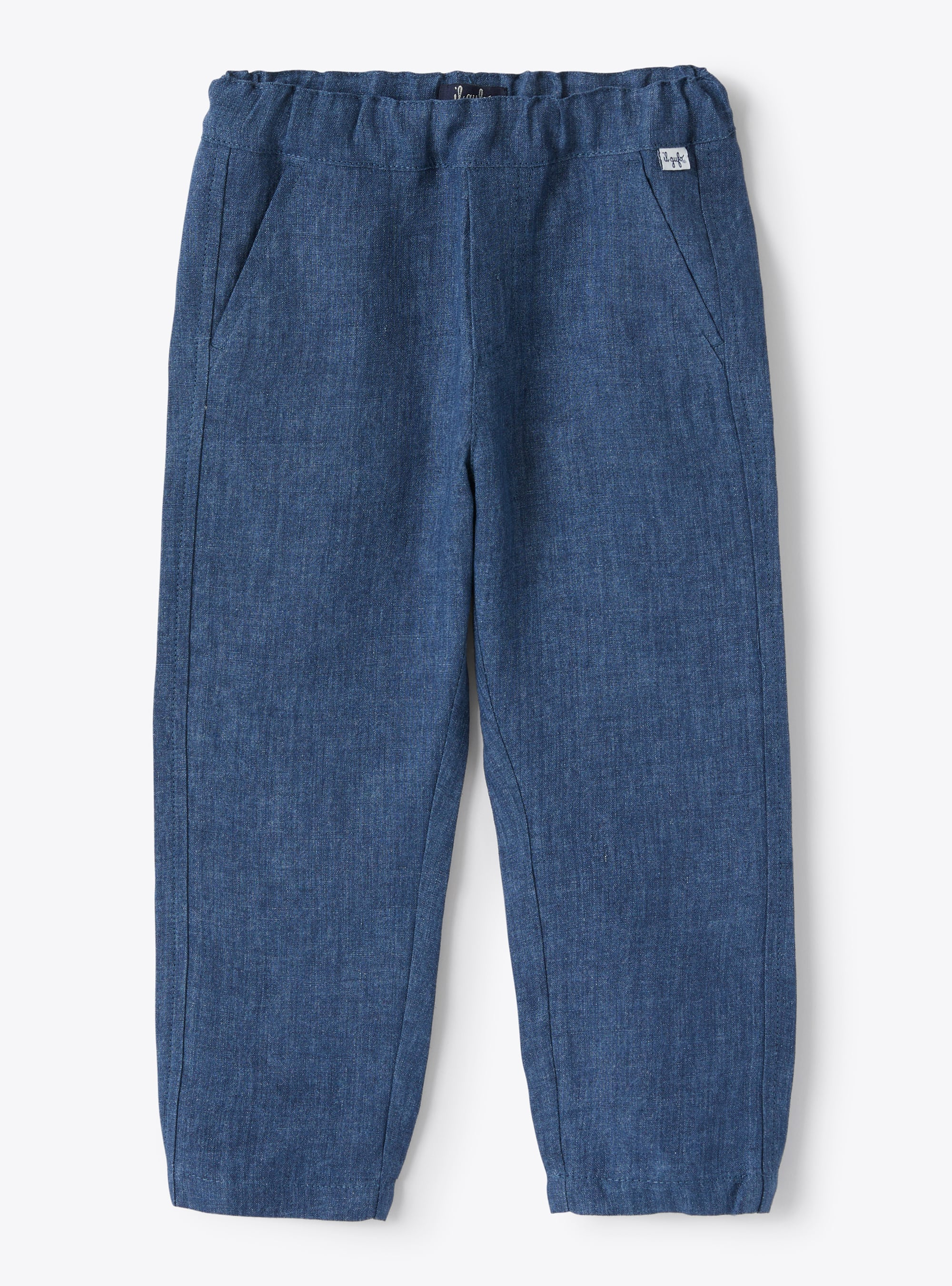 Pantalone carrot fit in lino blu - Pantaloni - Il Gufo
