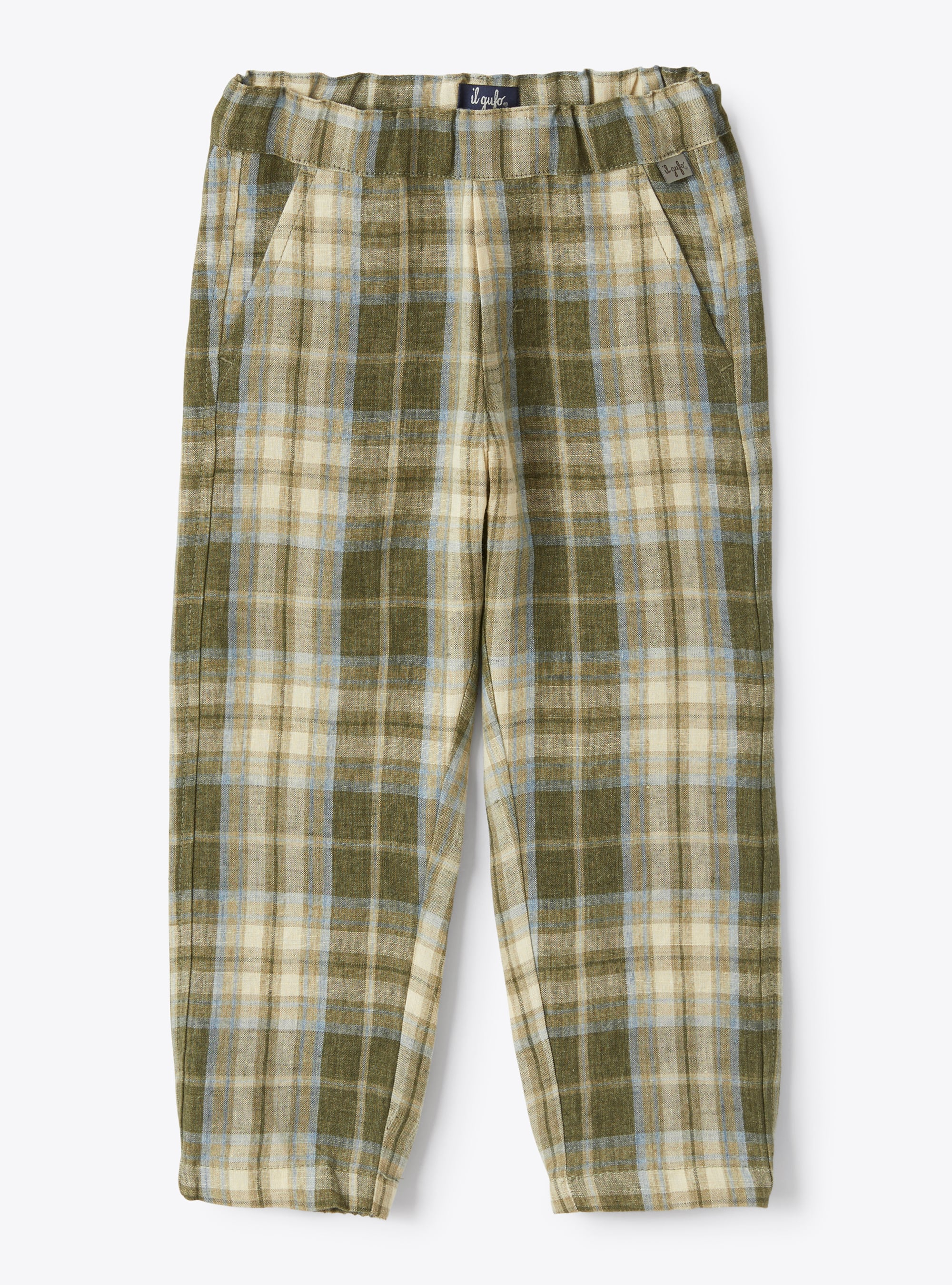 Trousers in green madras-patterned linen - Trousers - Il Gufo