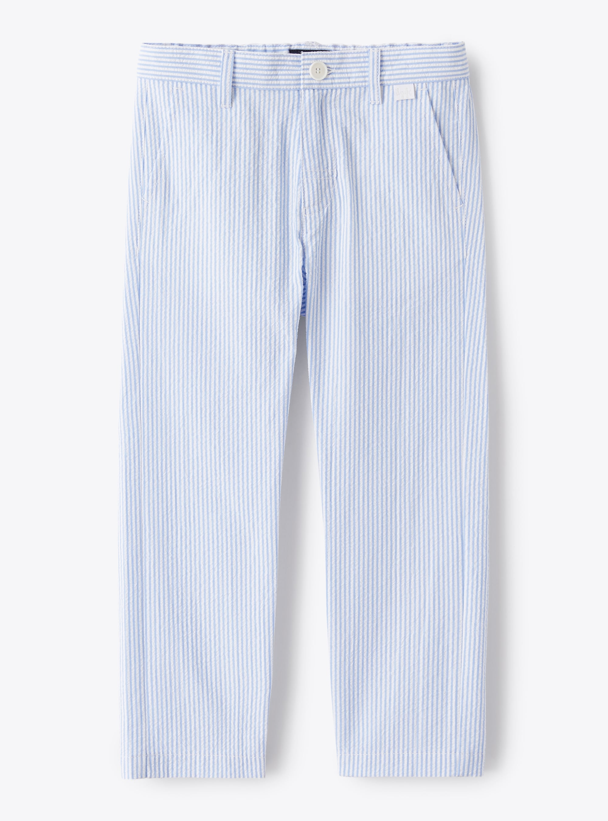Trousers in striped seersucker - Light blue | Il Gufo