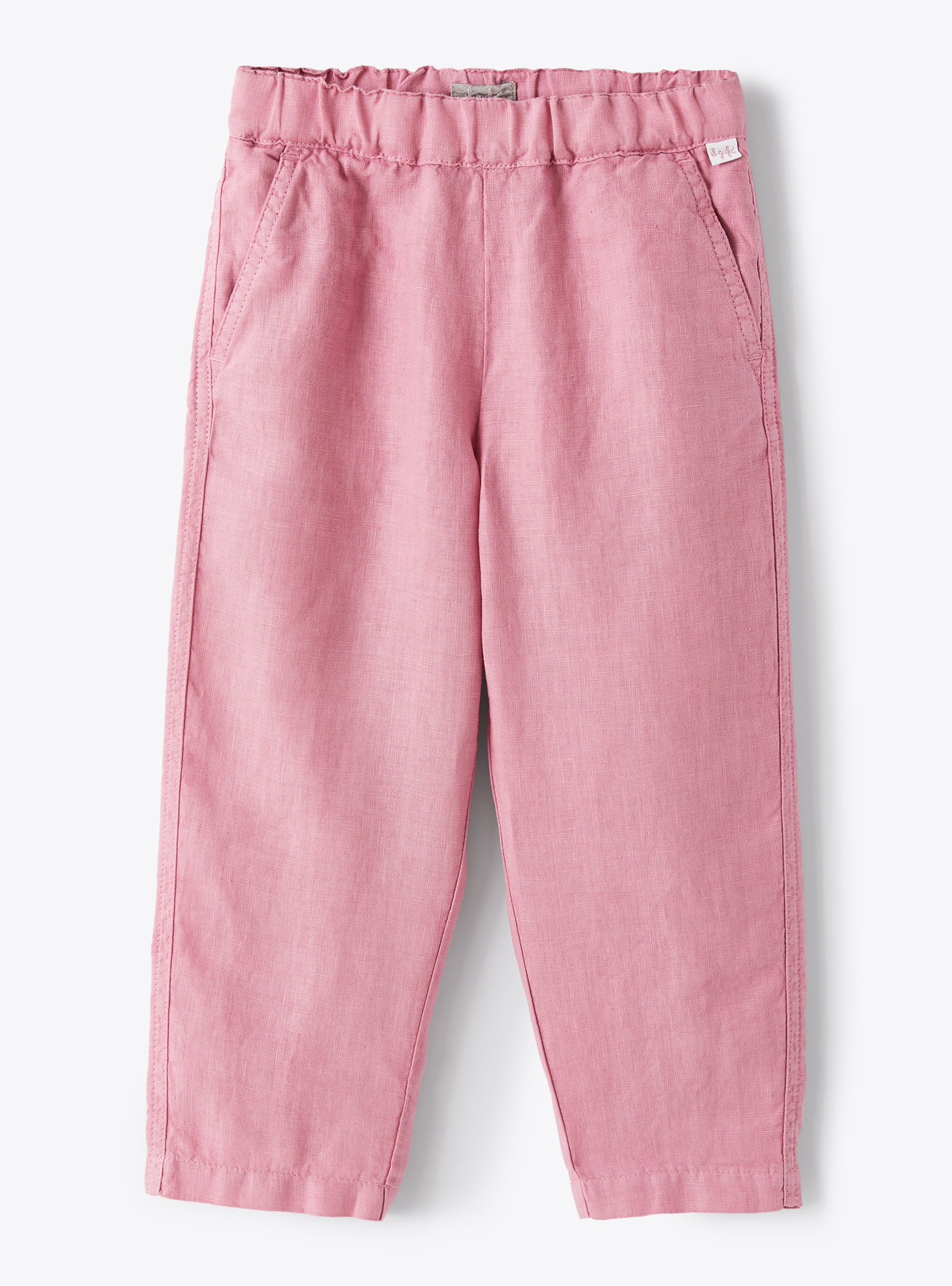 Long drawstring trousers in pink linen - Pink | Il Gufo