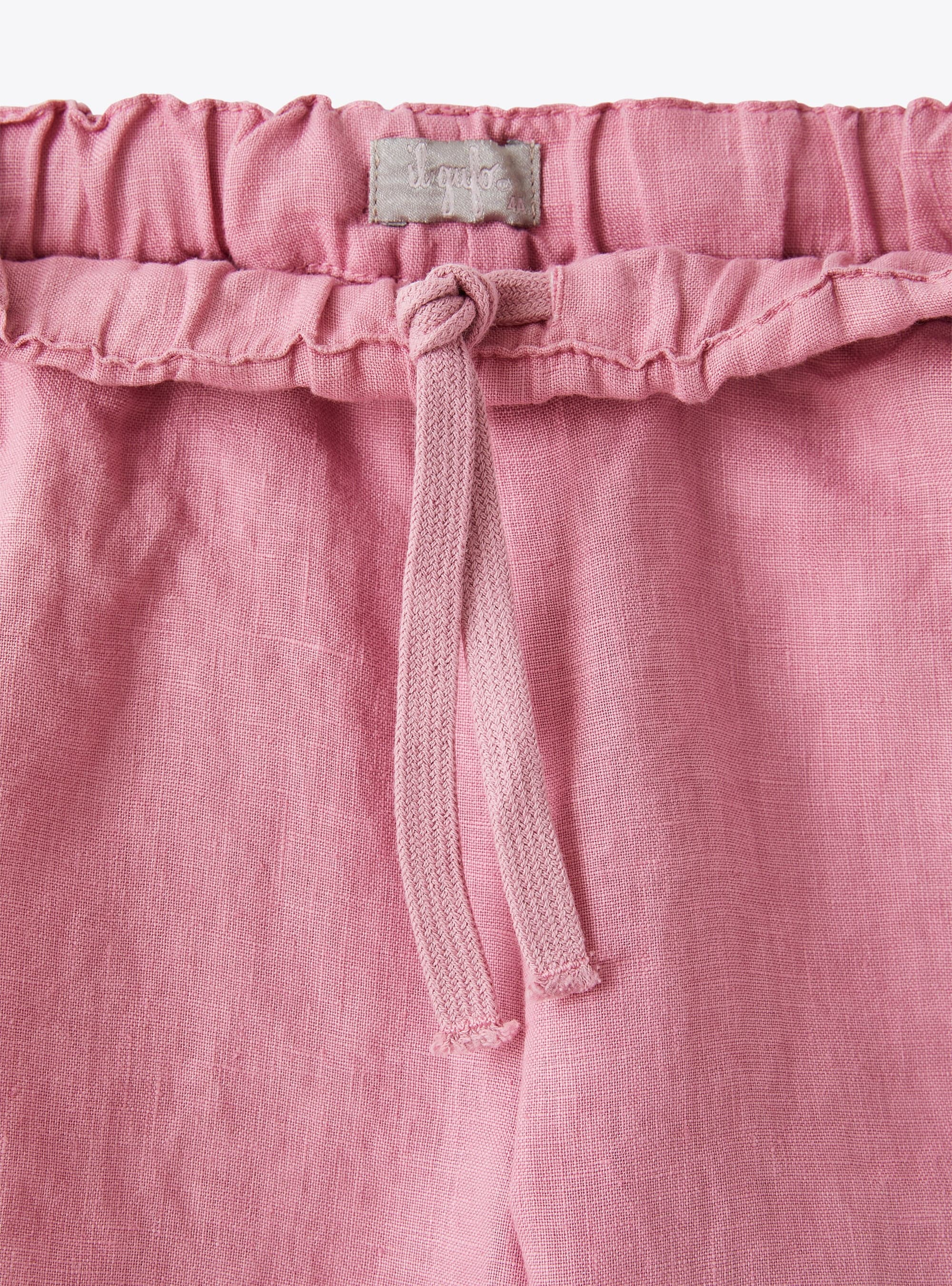 Long drawstring trousers in pink linen - Pink | Il Gufo