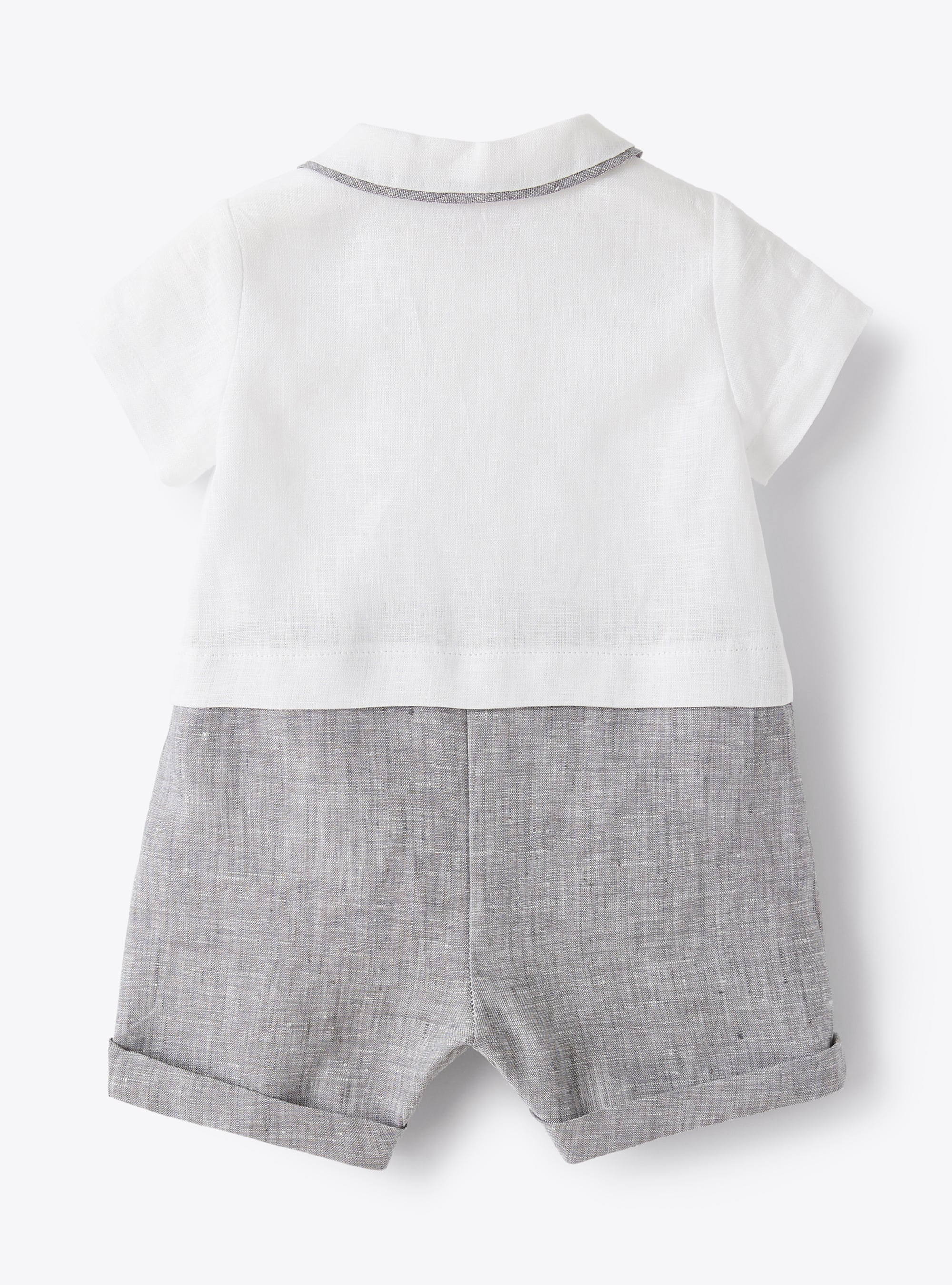 Romper suit in two-tone linen - White | Il Gufo
