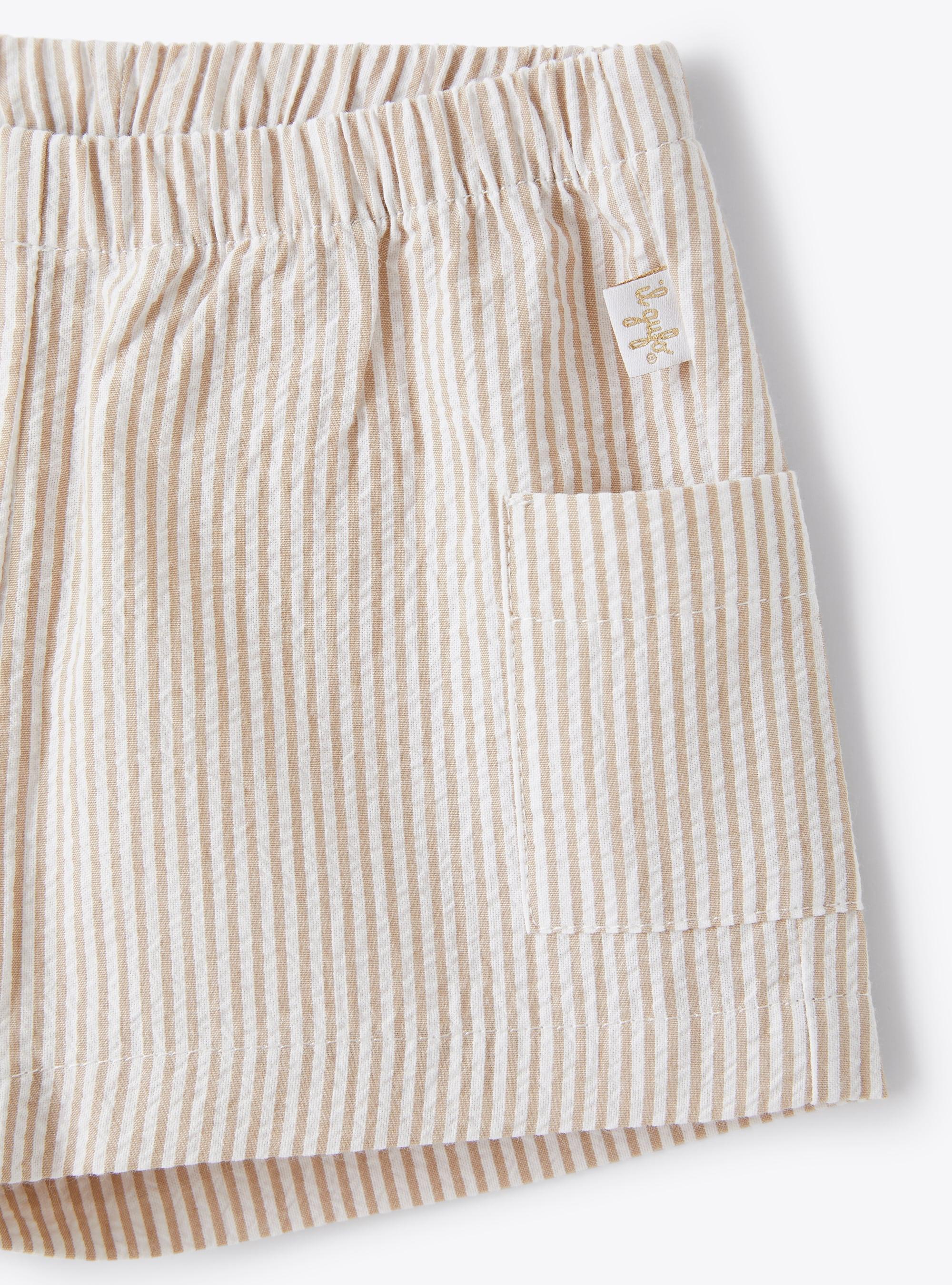 Cotton-seersucker shorts with beige stripes - Beige | Il Gufo
