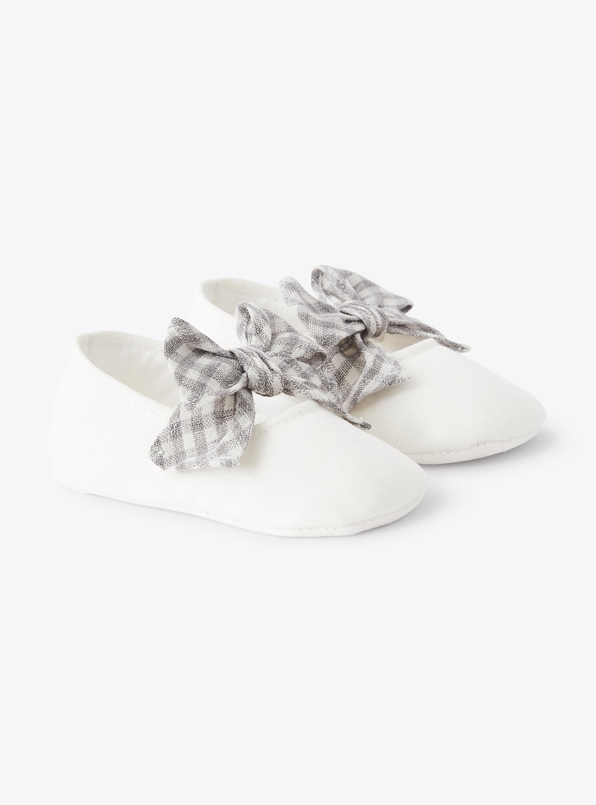 Scarpine neonata in lino con fiocco - Bianco | Il Gufo