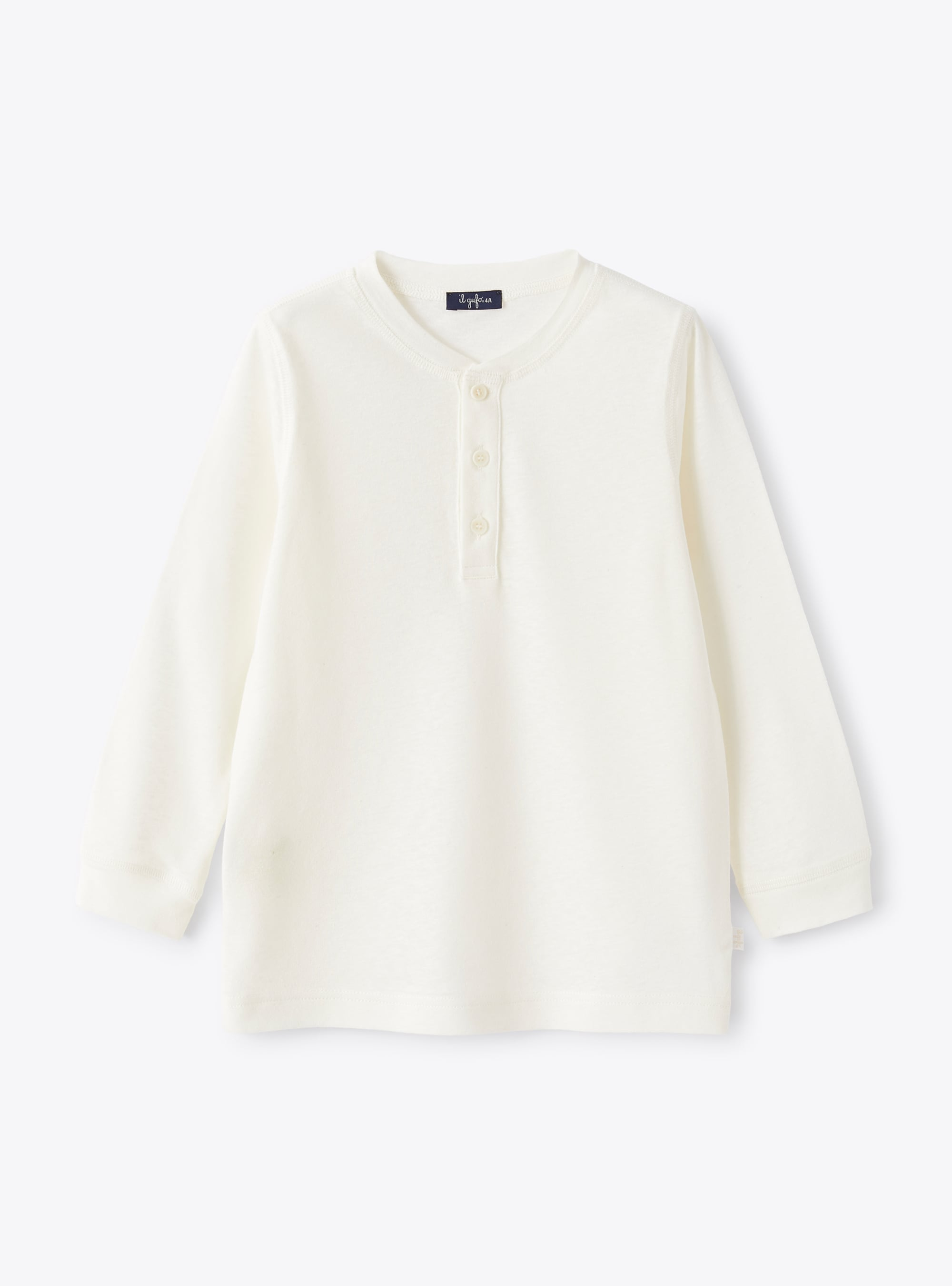 T-shirt collo serafino in cotone misto  lino - Bianco | Il Gufo