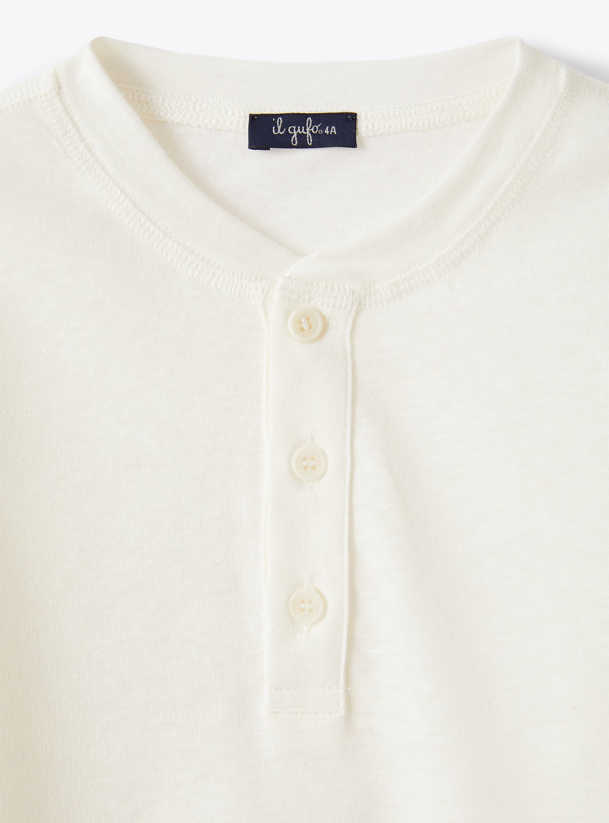 T-shirt collo serafino in cotone misto  lino - Bianco | Il Gufo