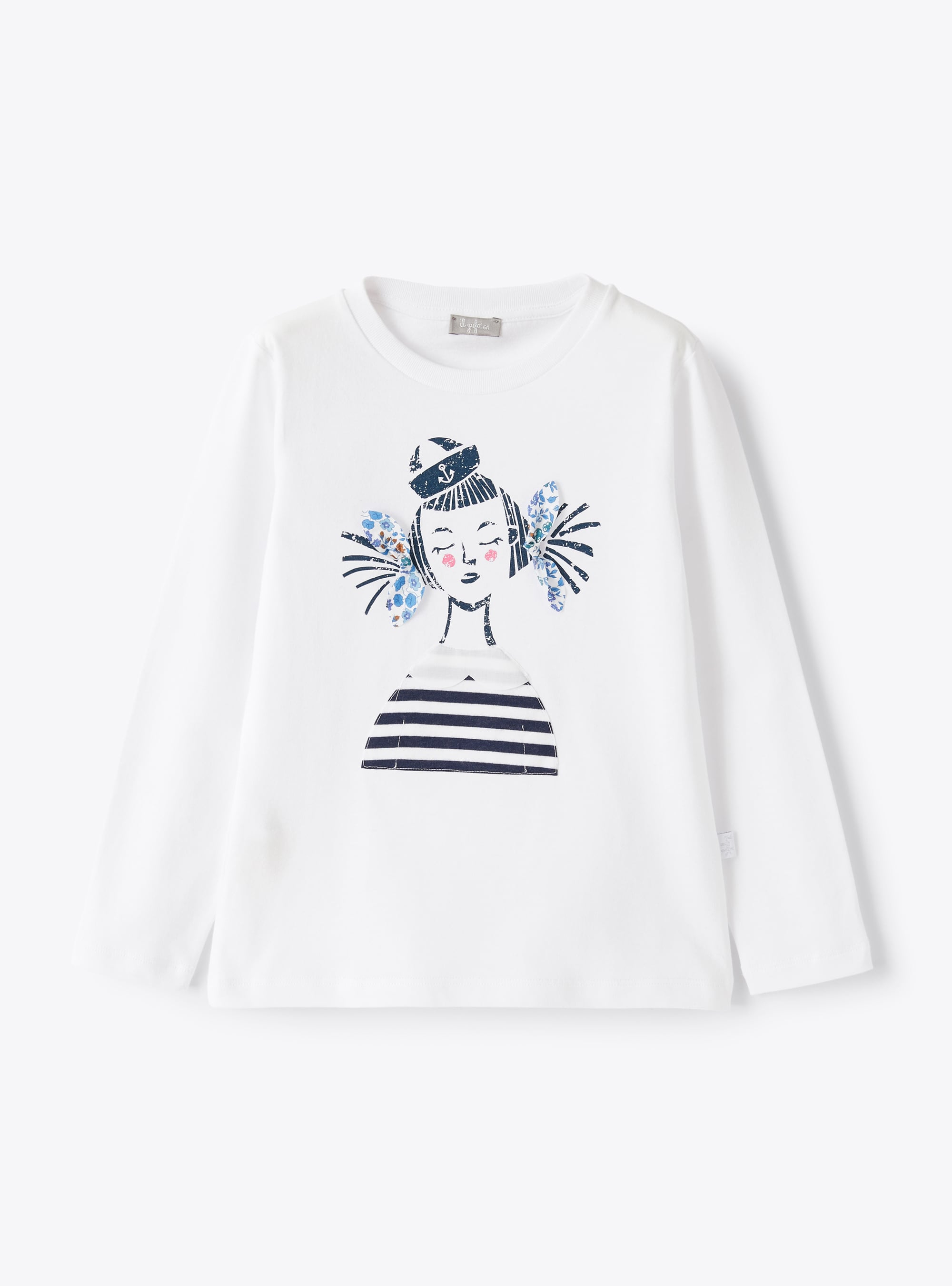 Langärmliges T-Shirt mit Mädchen-Aufdruck - Weiss | Il Gufo