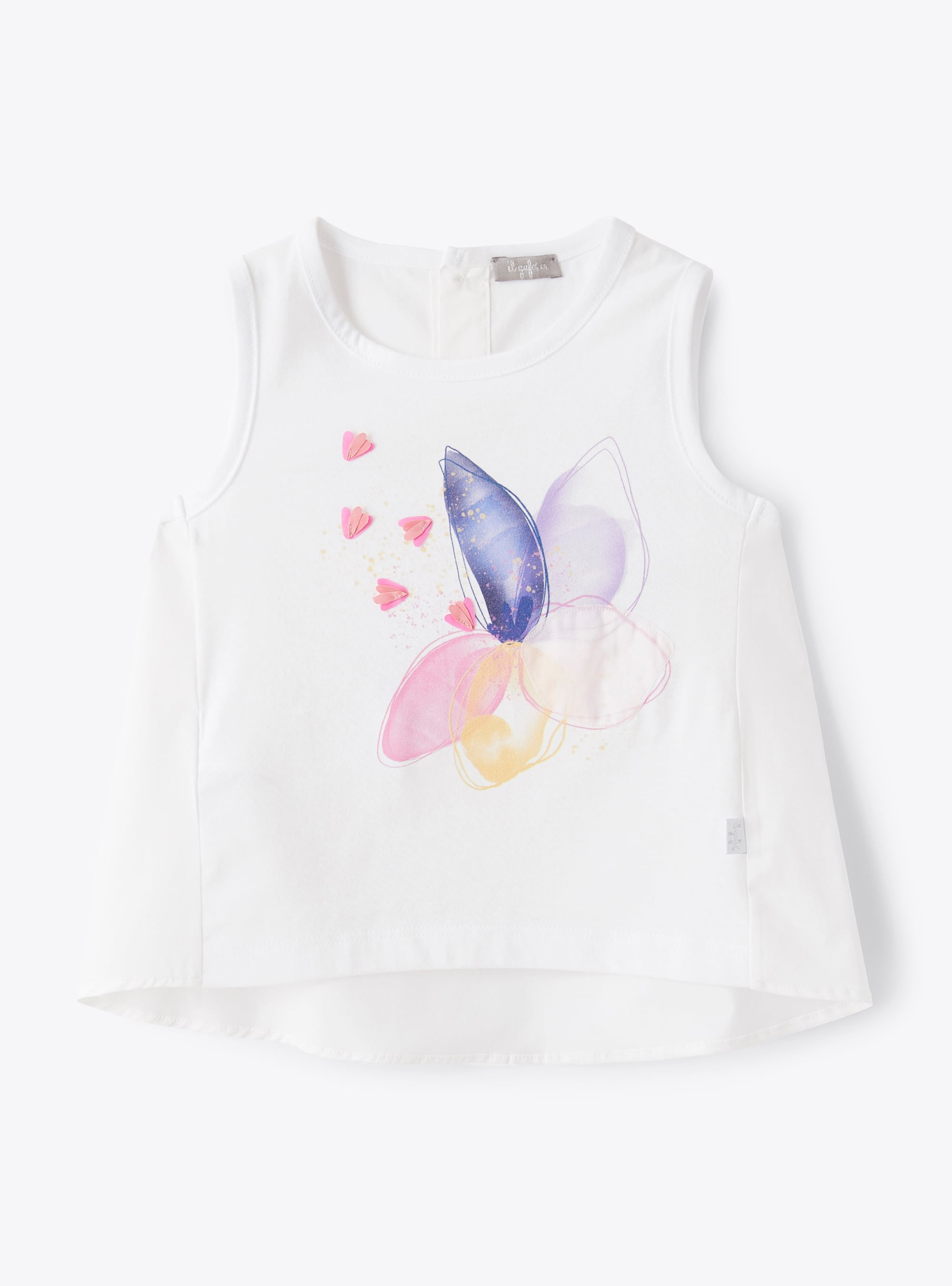 Sateen tank top with butterfly print - T-shirts - Il Gufo