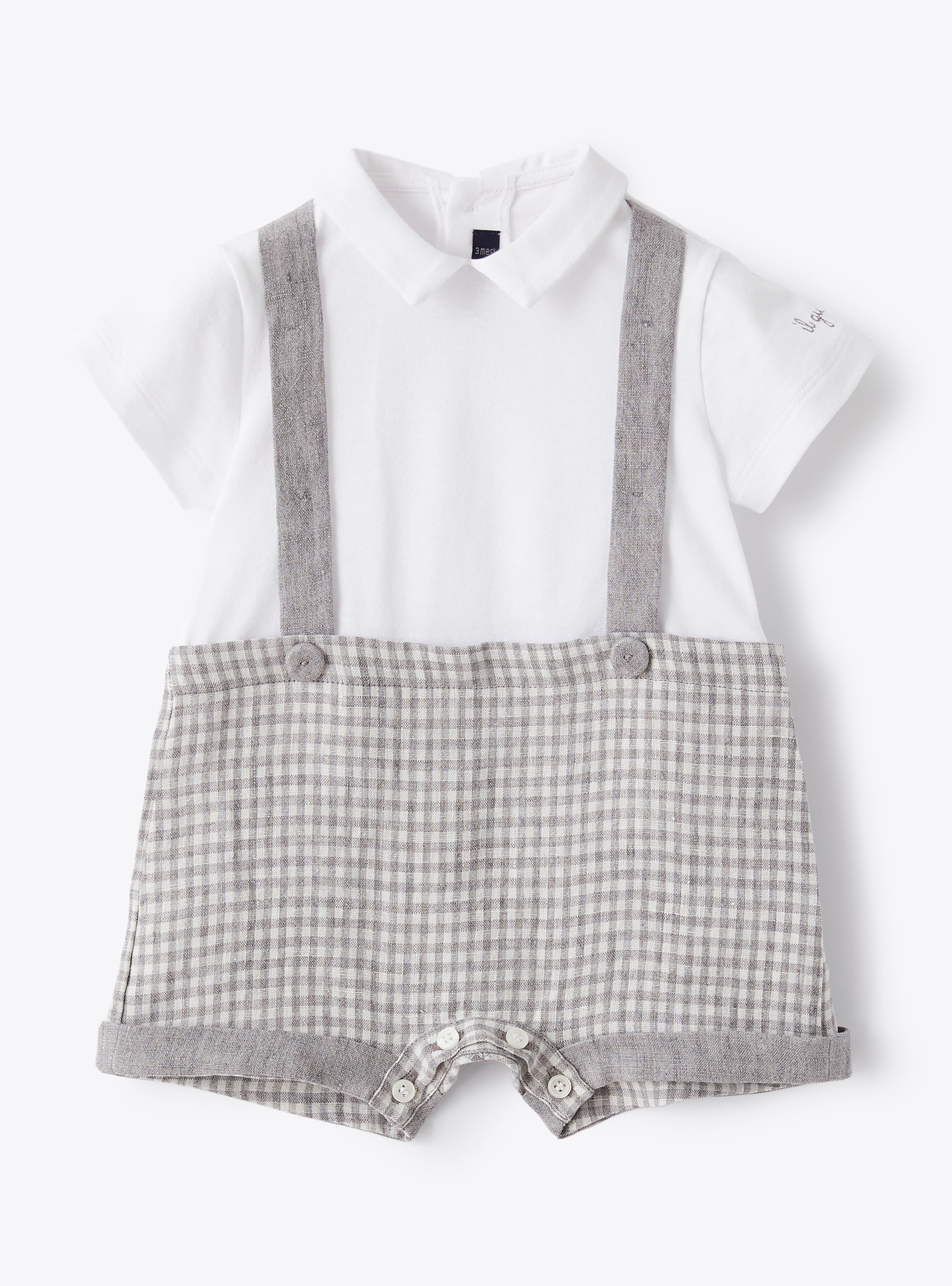 Playsuit in chequered linen - Babygrows - Il Gufo