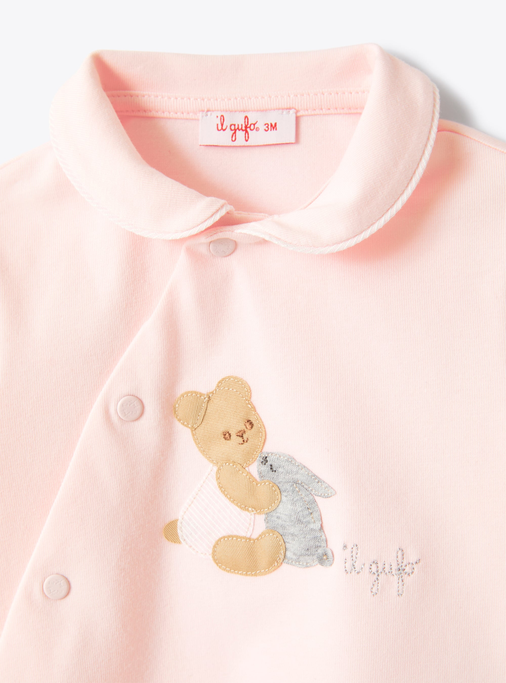 Baby boys’ jersey sleepsuit with bear picture - Pink | Il Gufo