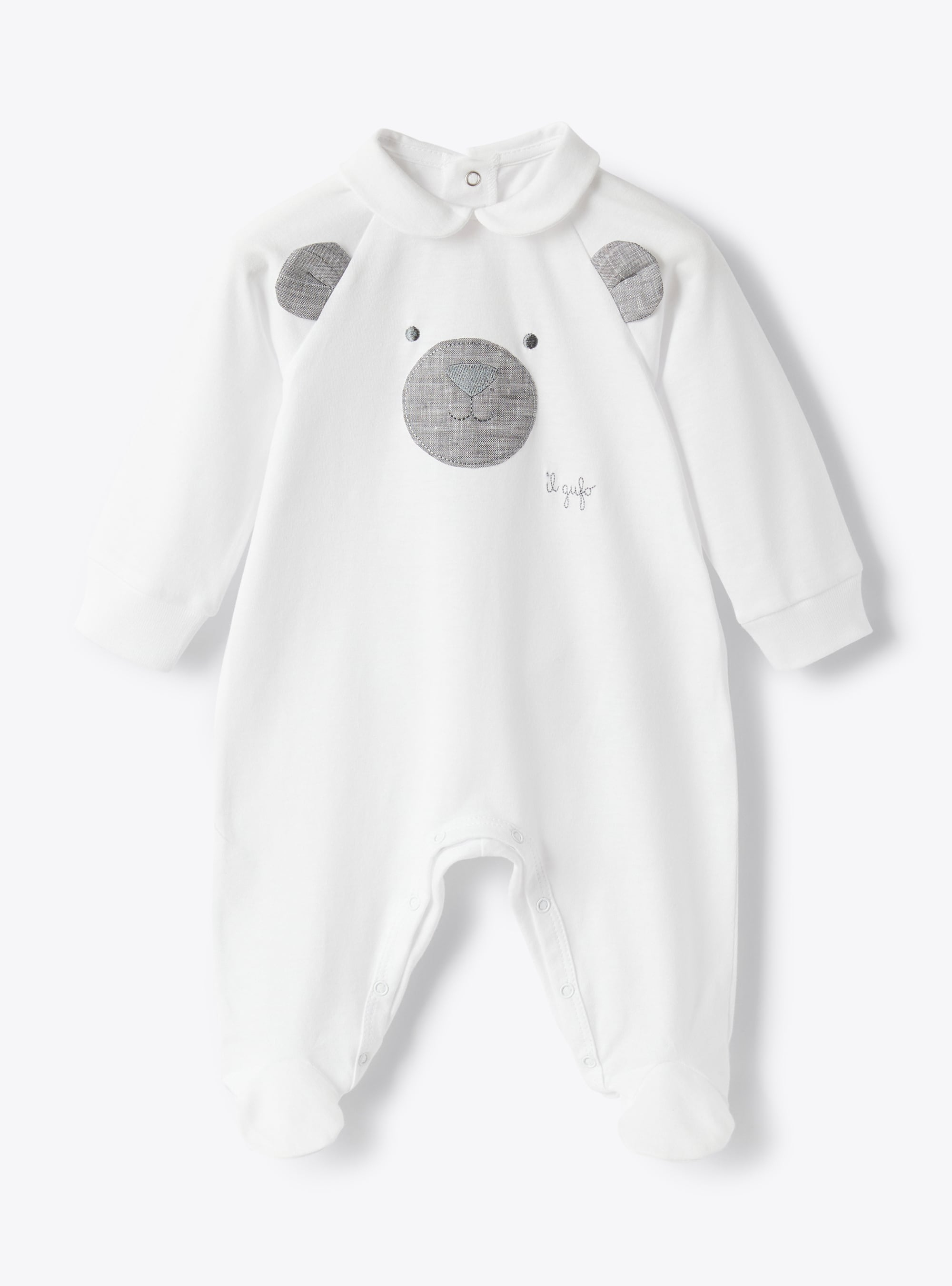 Baby boys’ sleepsuit with bear’s face - White | Il Gufo