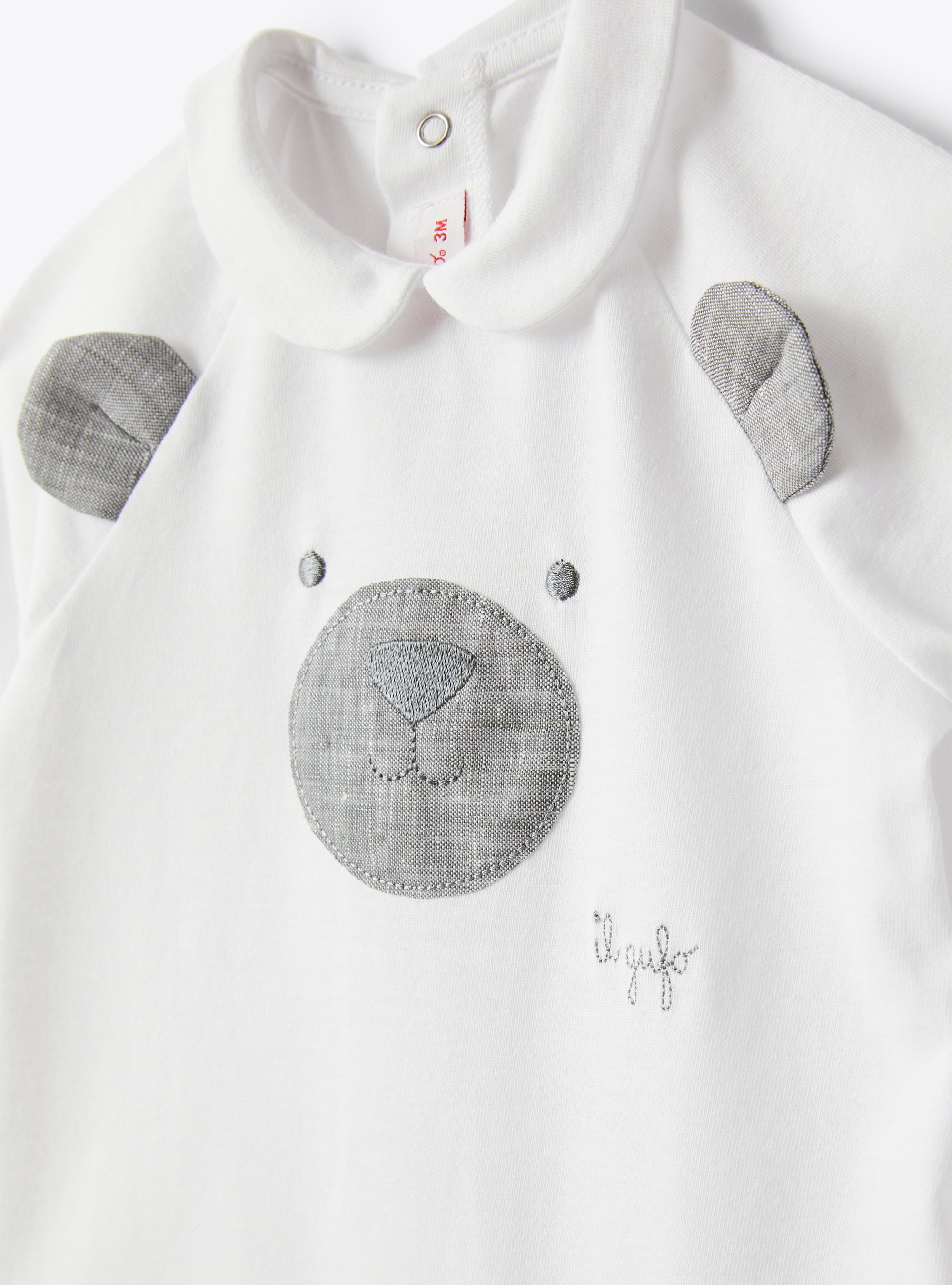 Babystrampler für Jungen mit Bärengesicht - Weiss | Il Gufo