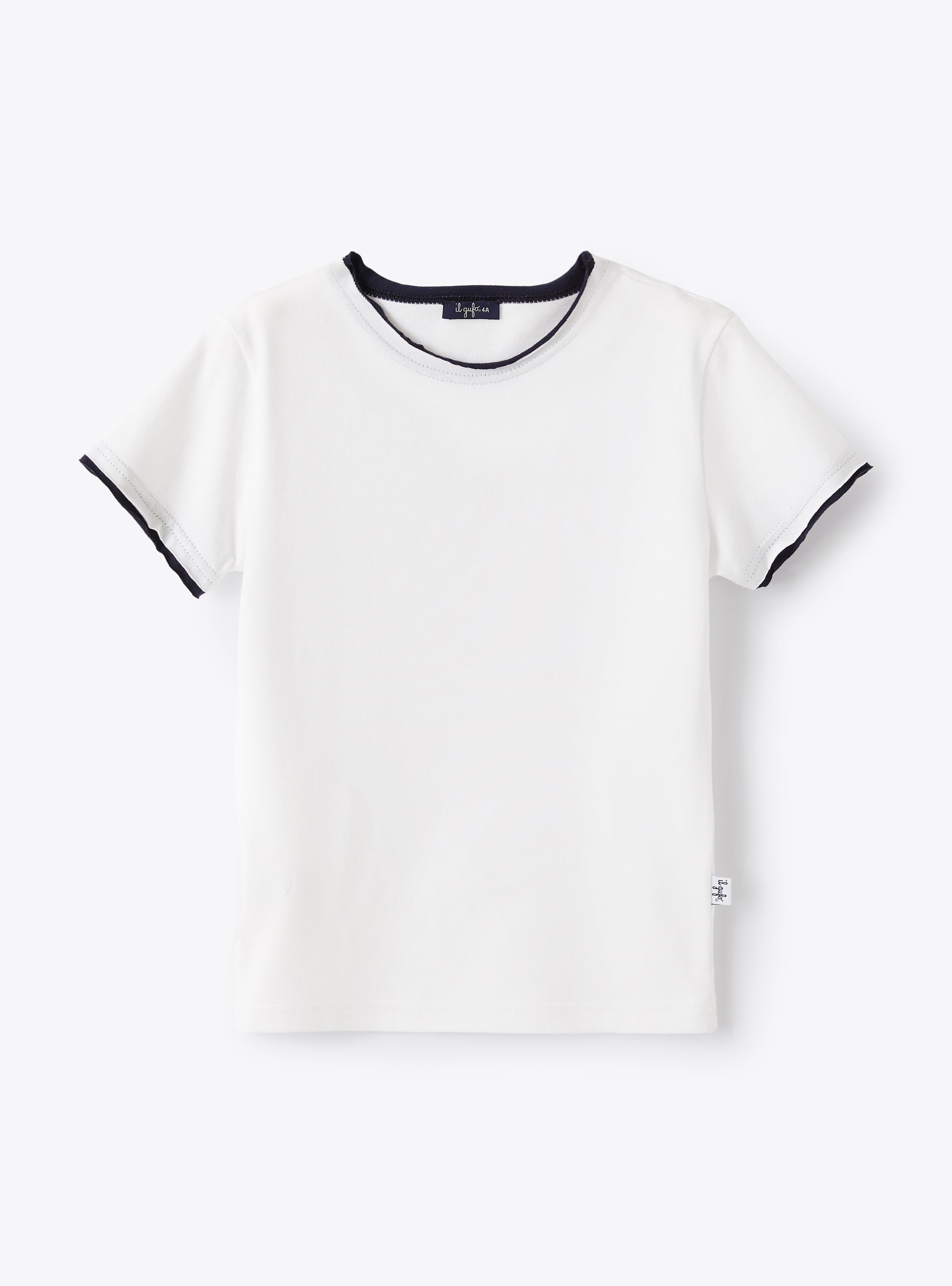White t-shirt with blue trim - White | Il Gufo