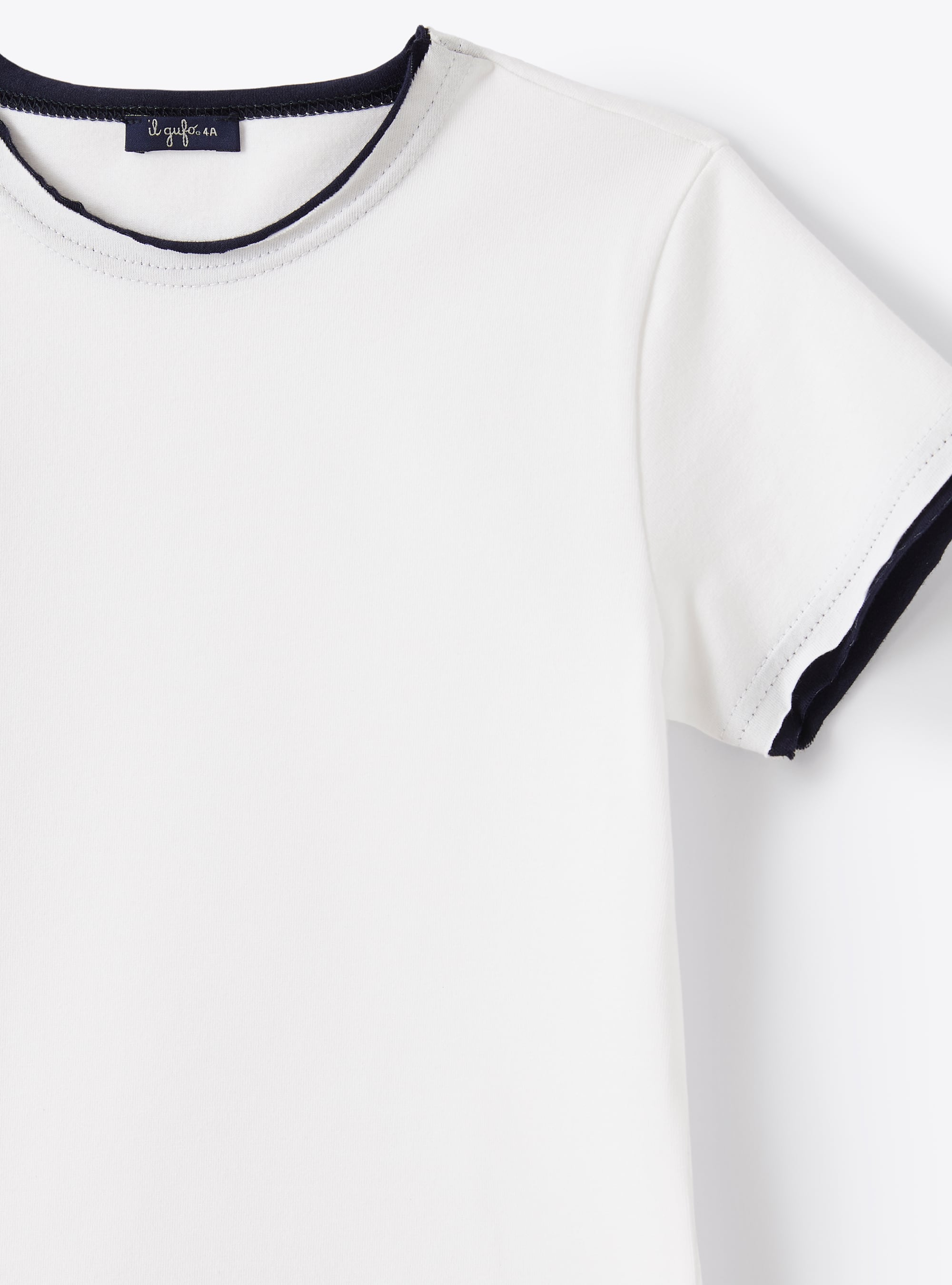 White t-shirt with blue trim - White | Il Gufo