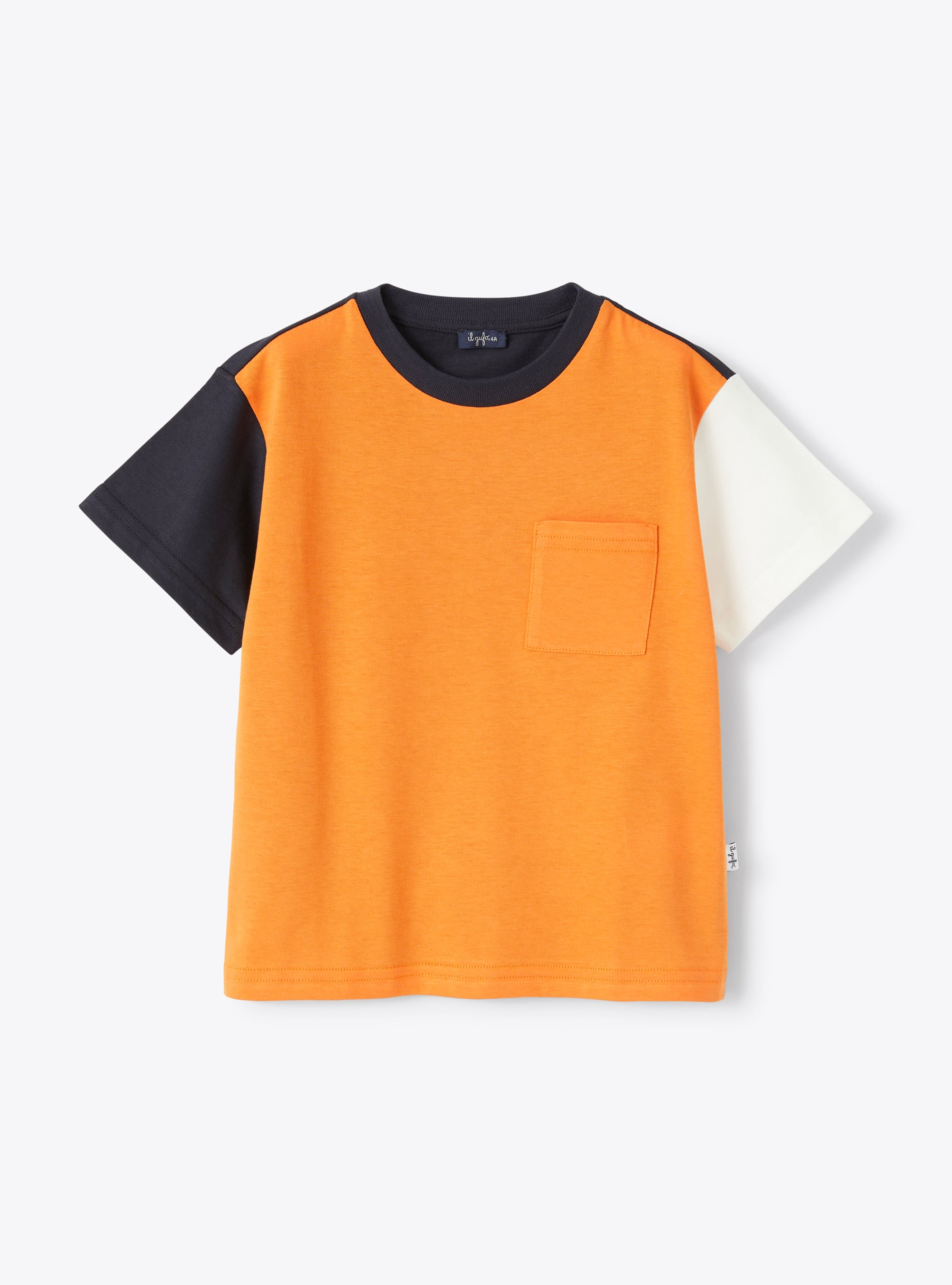 Jersey t-shirt with colour-block pattern - Orange | Il Gufo