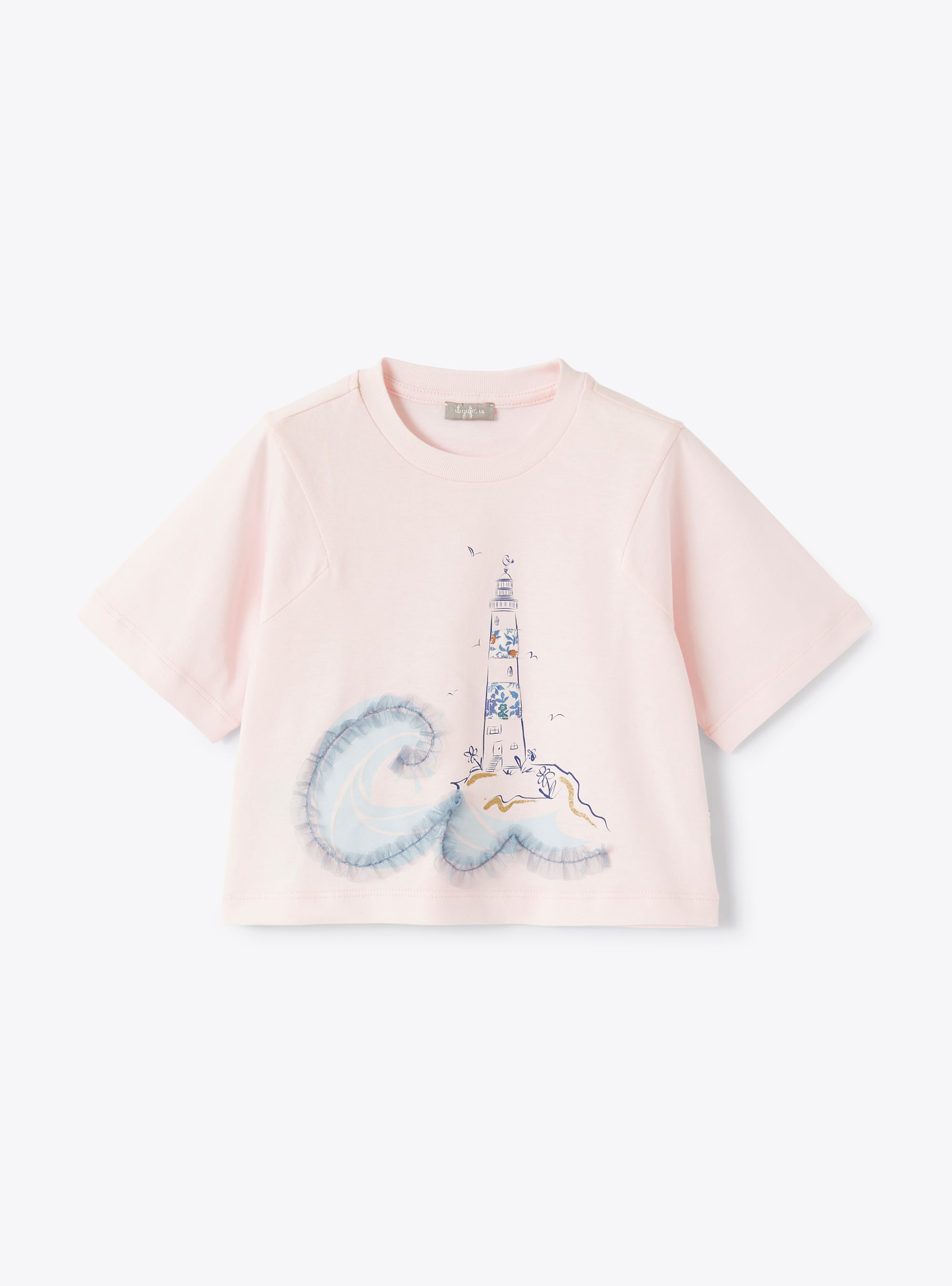 Pink t-shirt with lighthouse print - Pink | Il Gufo