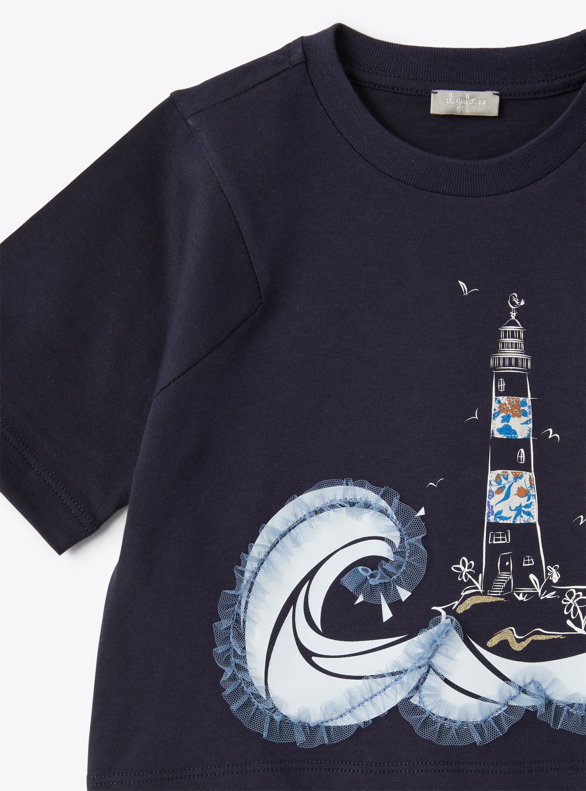 Navy-blue t-shirt with lighthouse print - Blue | Il Gufo