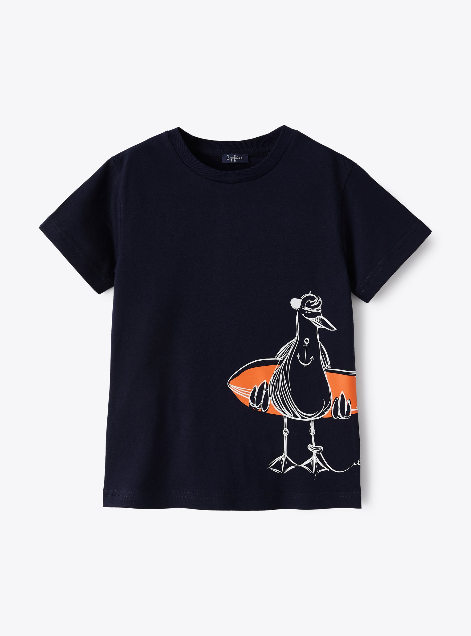 Jersey t-shirt with seagull print - Blue | Il Gufo