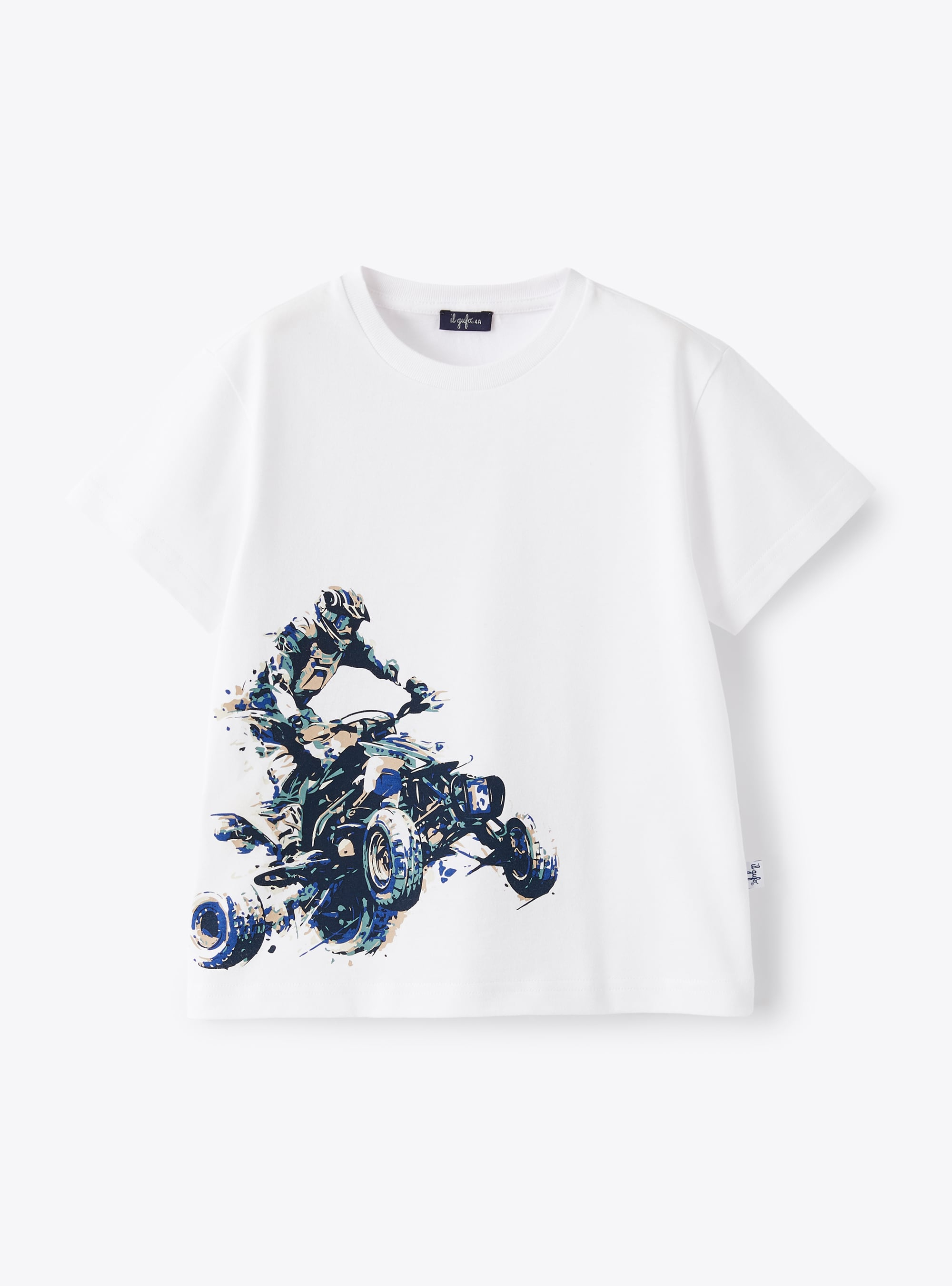 T-Shirt aus Jersey mit aufgedrucktem weißem Quad - Weiss | Il Gufo