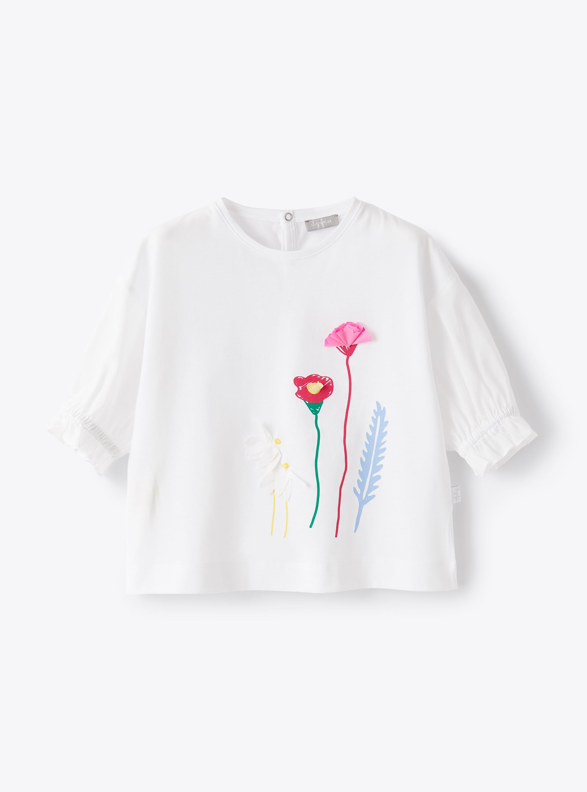 T-shirt in jersey con ricamo fiori - T-shirt - Il Gufo