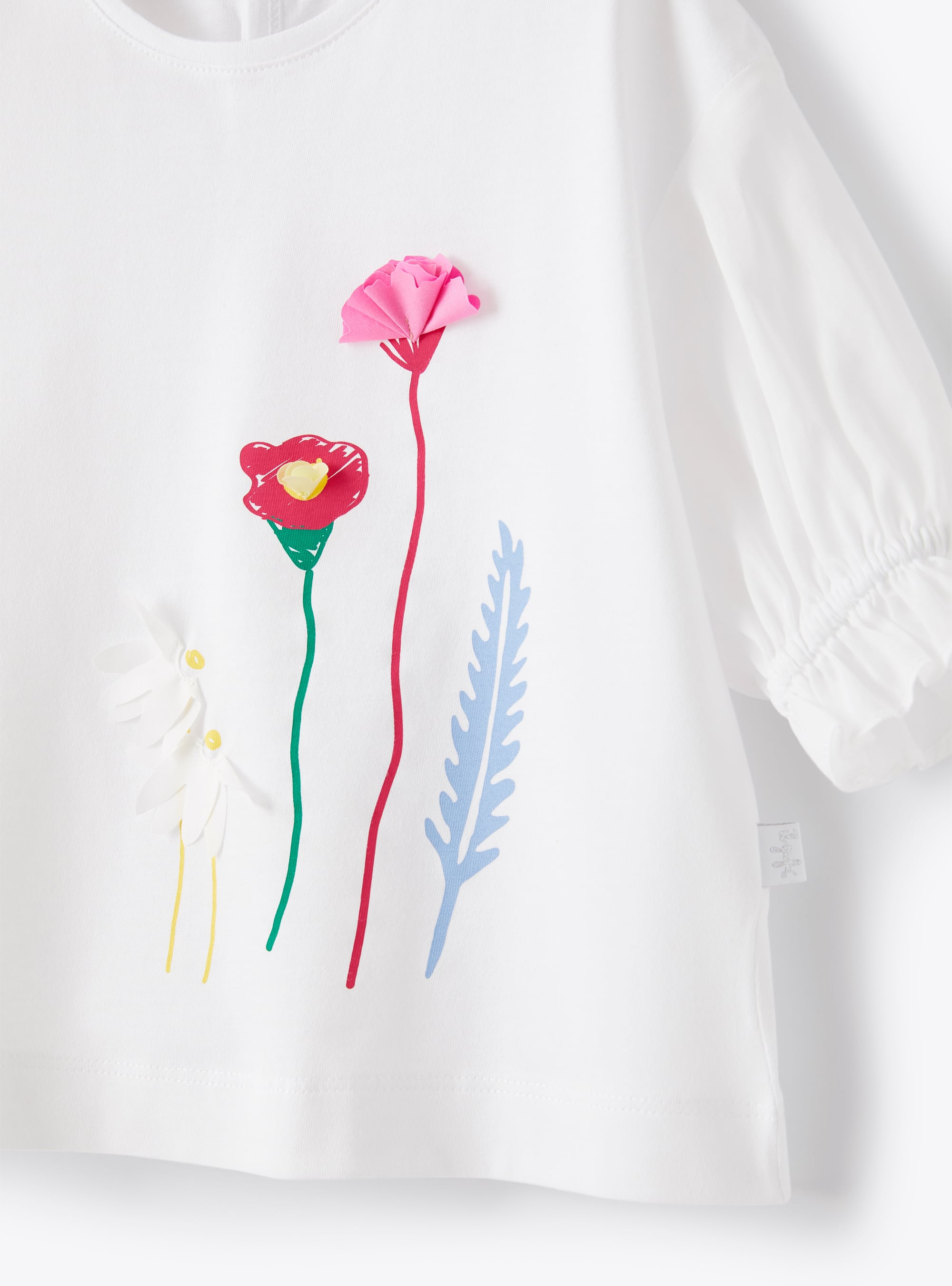 T-shirt en jersey avec fleurs brodées - Blanc | Il Gufo