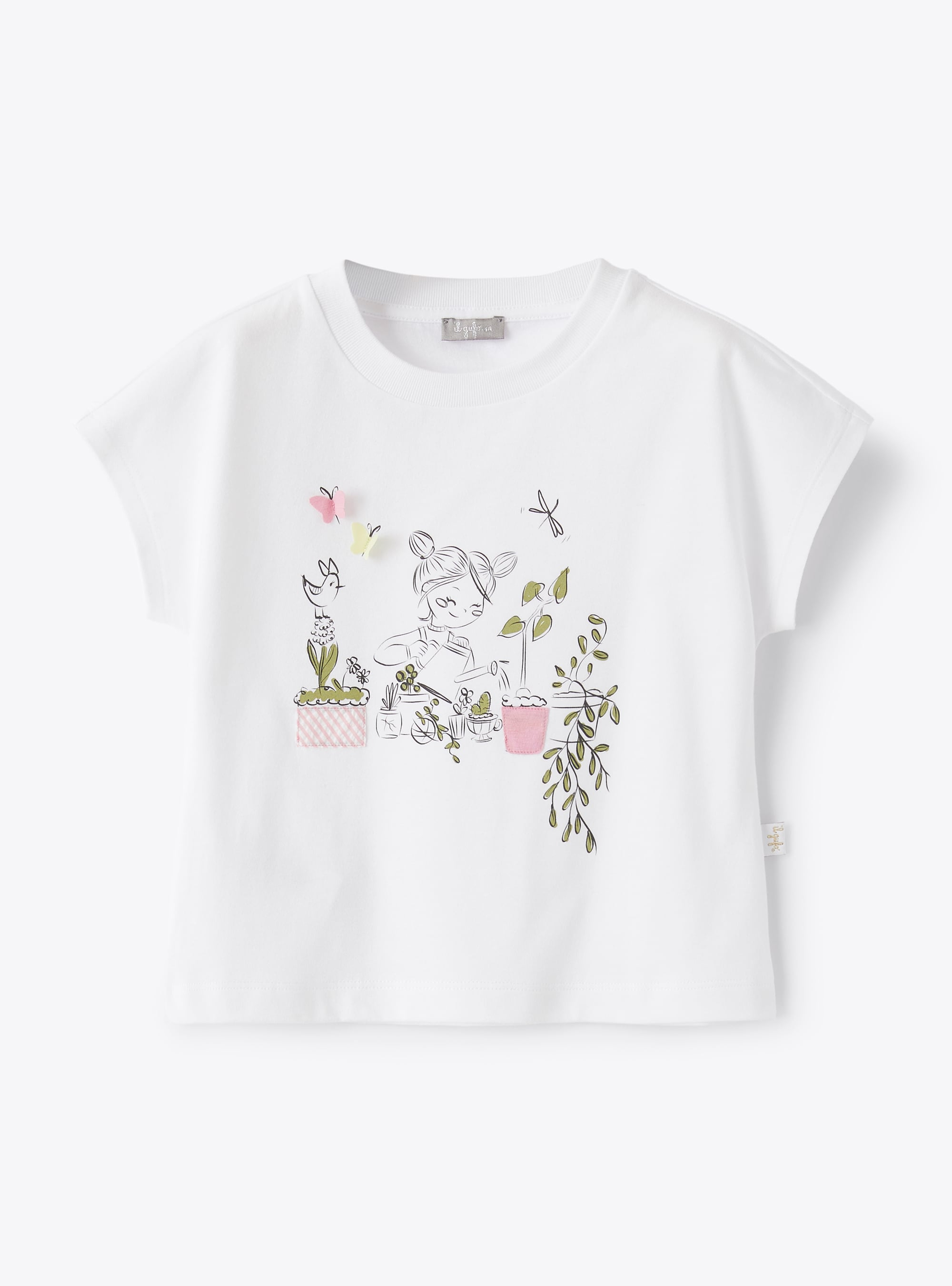 White t-shirt with print of little girl - T-shirts - Il Gufo
