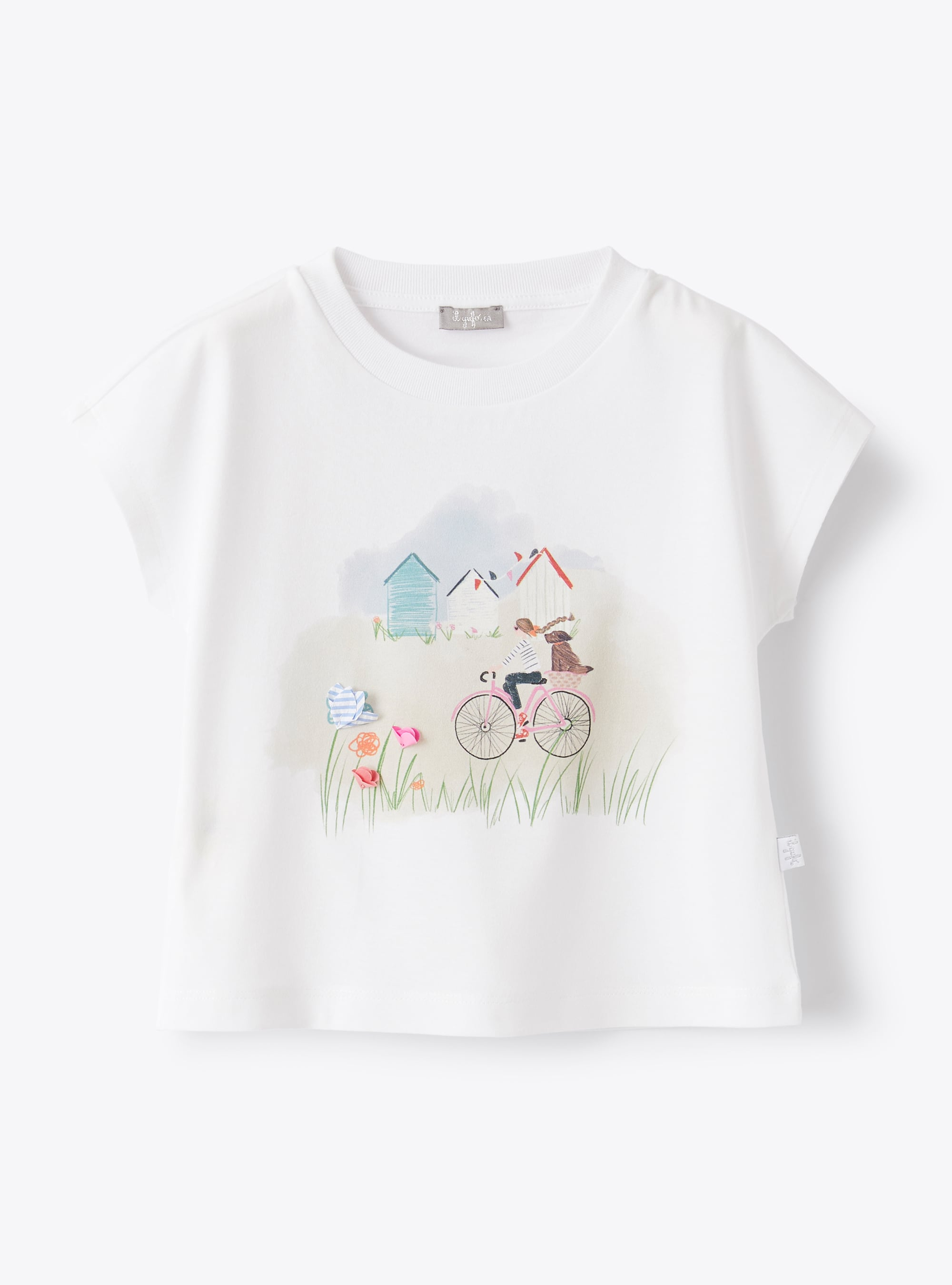 White t-shirt with landscape print - T-shirts - Il Gufo