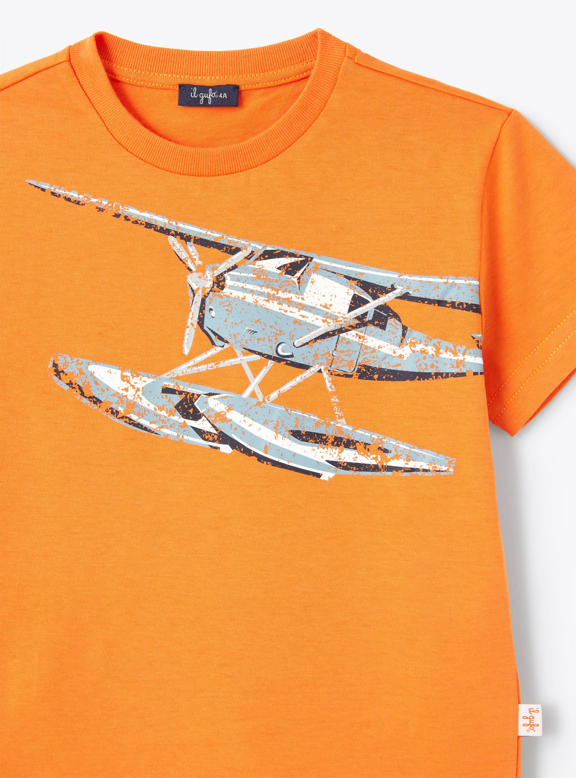 Jersey t-shirt with helicopter print - Orange | Il Gufo